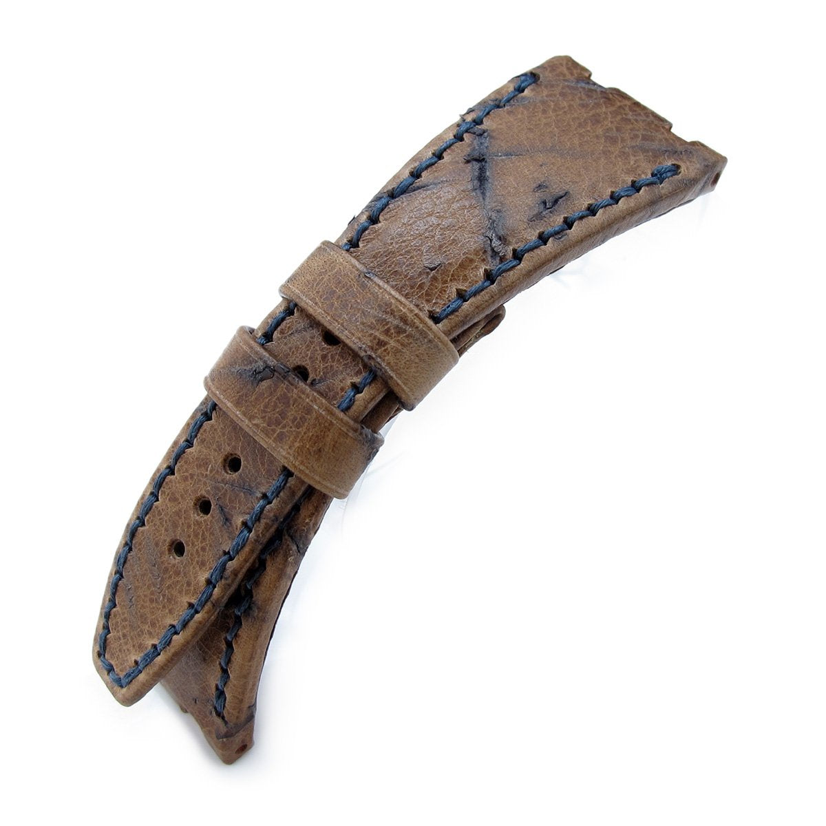 Heavy Scratch Brown Leather of Art Watch Strap Dark Navy Wax thread custom made for Audemars Piguet Royal Oak Offshore Strapcode Watch Bands