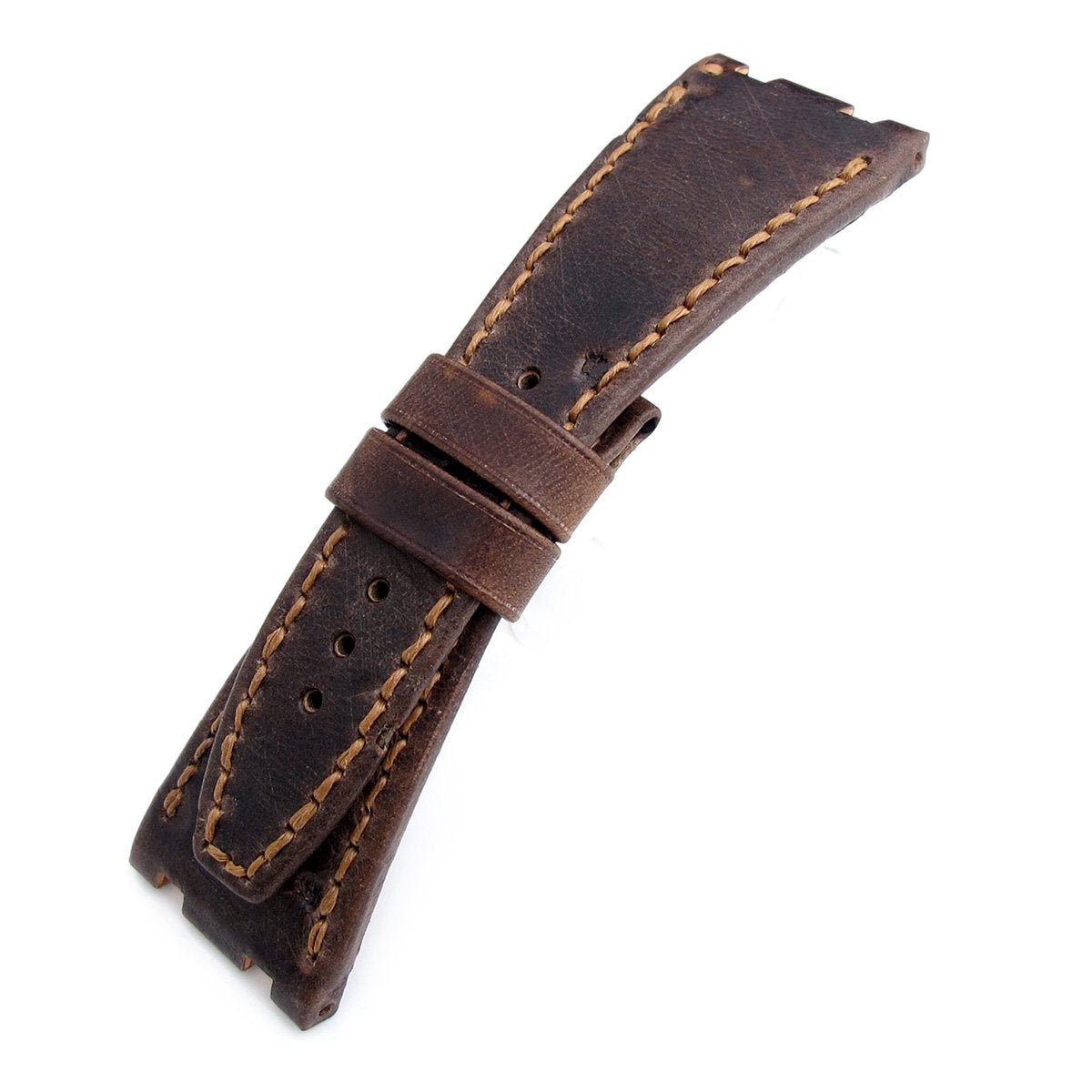 Dark Brown Chesse Holes Leather of Art Watch Strap Brown Wax thread custom made for Audemars Piguet Royal Oak Offshore Strapcode Watch Bands