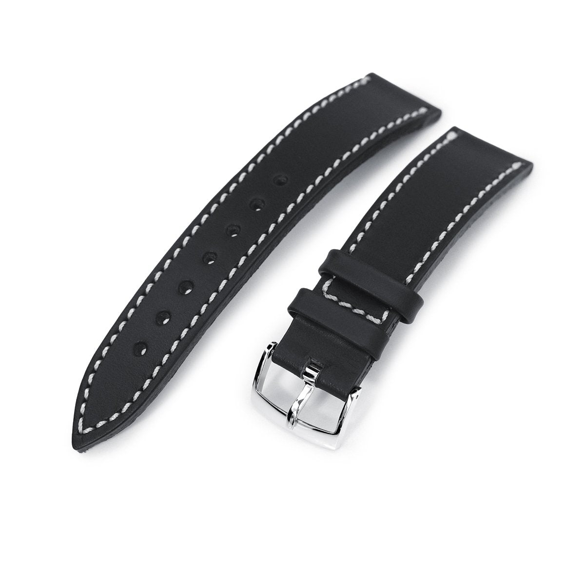 German made 20mm Matte Black Geniune Calf Watch Band Polished Strapcode Watch Bands