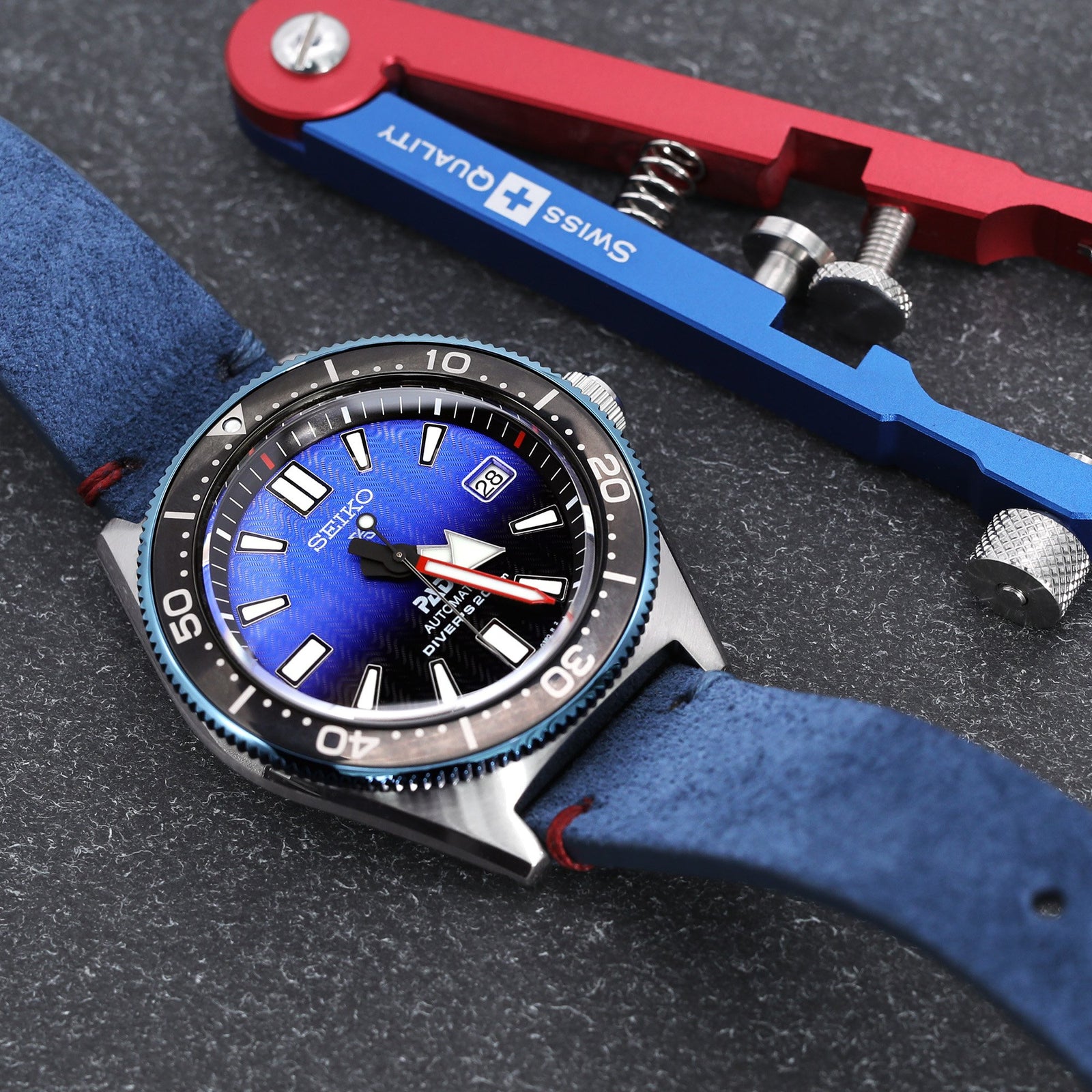 20mm Blue Quick Release Italian Suede Leather Watch Strap Blue Red St. Strapcode Watch Bands
