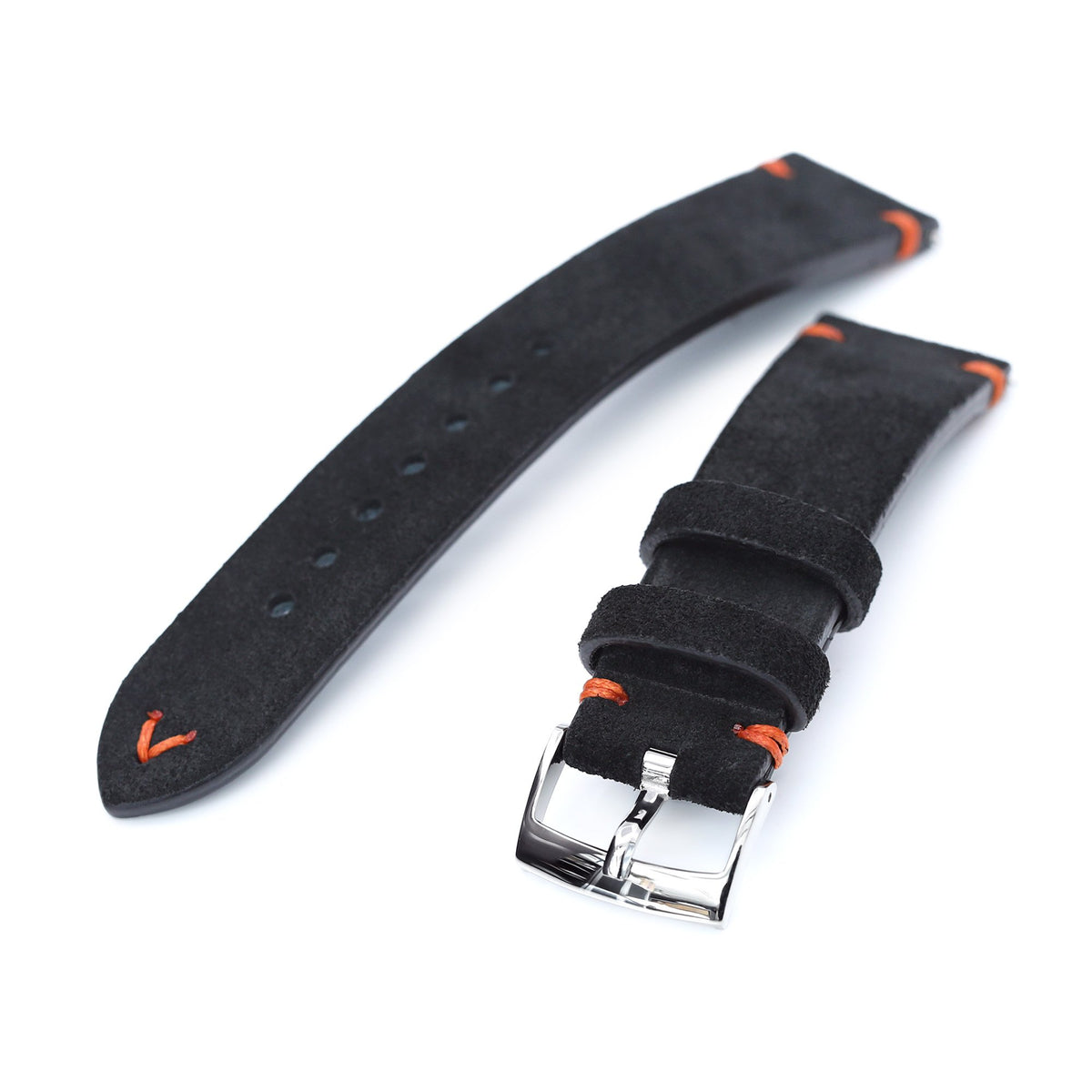 21mm Black Quick Release Italian Suede Leather Watch Strap Orange St. Strapcode Watch Bands