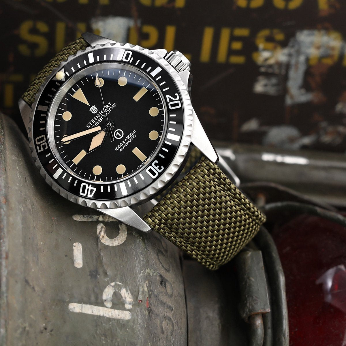 20mm 21mm or 22mm Strong Texture Woven Nylon Military Green Watch Strap Polished Strapcode Watch Bands