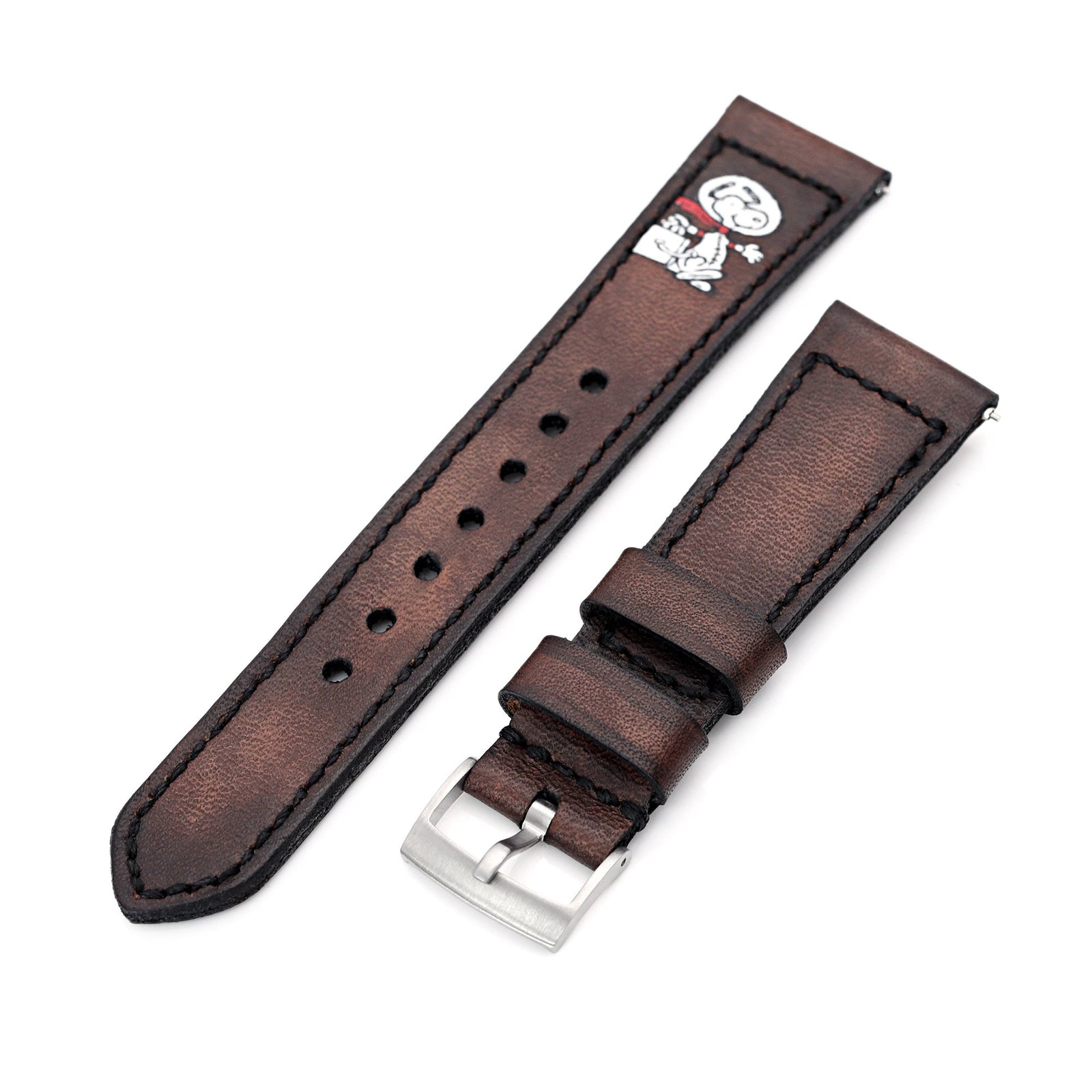 22mm Gunny X MT Dark Brown Handmade Quick Release Leather Watch Strap Minimalist Snoopy Strapcode Watch Bands