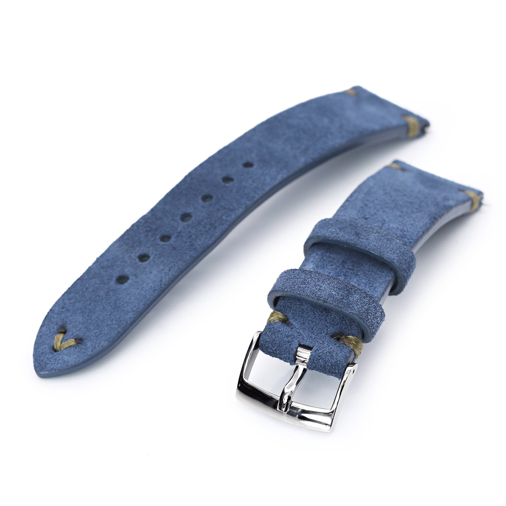 22mm Blue Quick Release Italian Suede Leather Watch Strap Military Green St. Strapcode Watch Bands