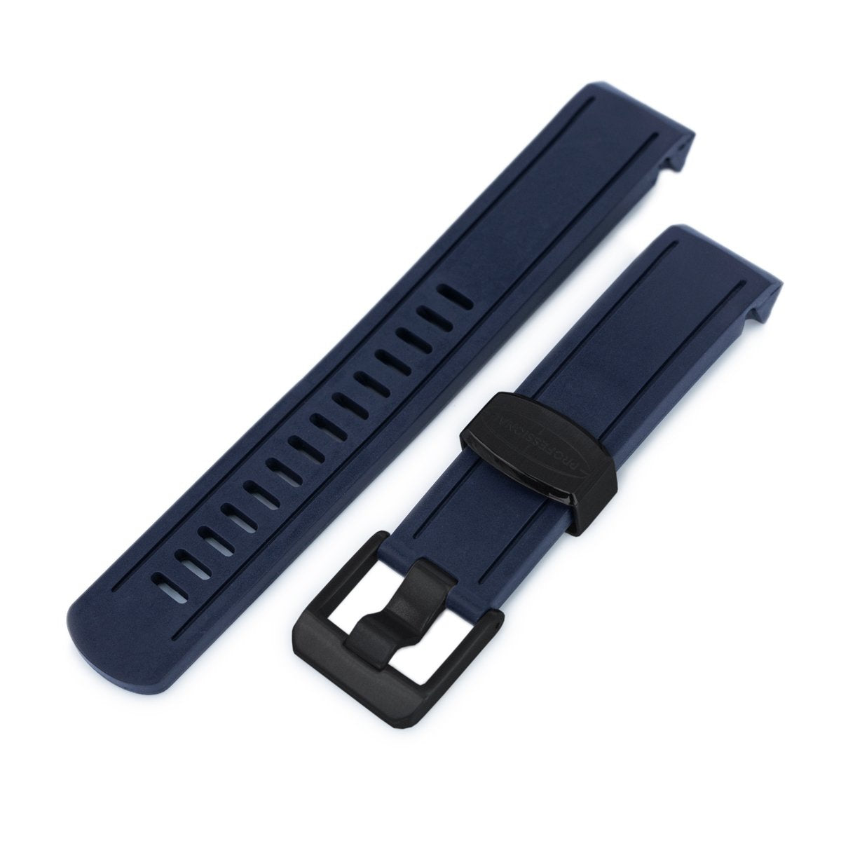 20mm Crafter Blue Navy Blue Rubber Curved Lug Watch Band for Seiko Sumo SBDC001 PVD Black Buckle Strapcode Watch Bands