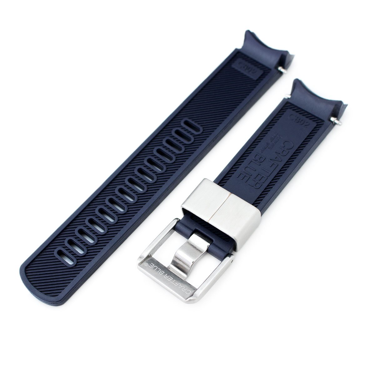 20mm Crafter Blue Navy Blue Rubber Curved Lug Watch Band for Seiko Sumo SBDC001 Strapcode Watch Bands