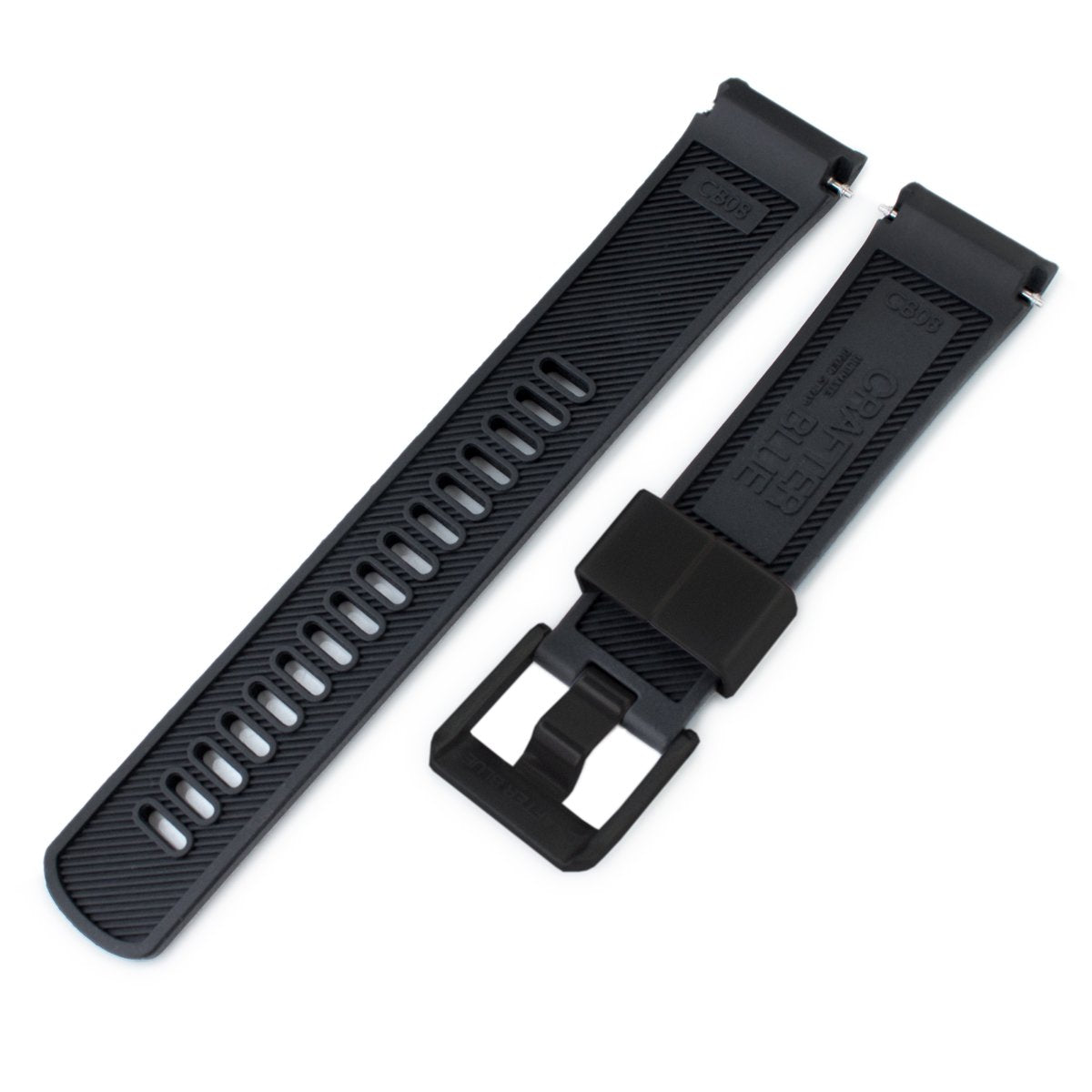 22mm Crafter Blue Black Rubber Curved Lug Watch Band for Seiko Turtle SRP777 PVD Black Buckle Strapcode Watch Bands