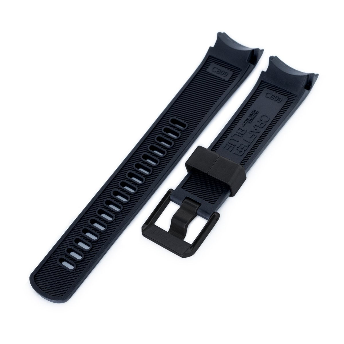 22mm Crafter Blue Black Rubber Curved Lug Watch Strap for Seiko Samurai SRPB51 PVD Black Buckle Strapcode Watch Bands