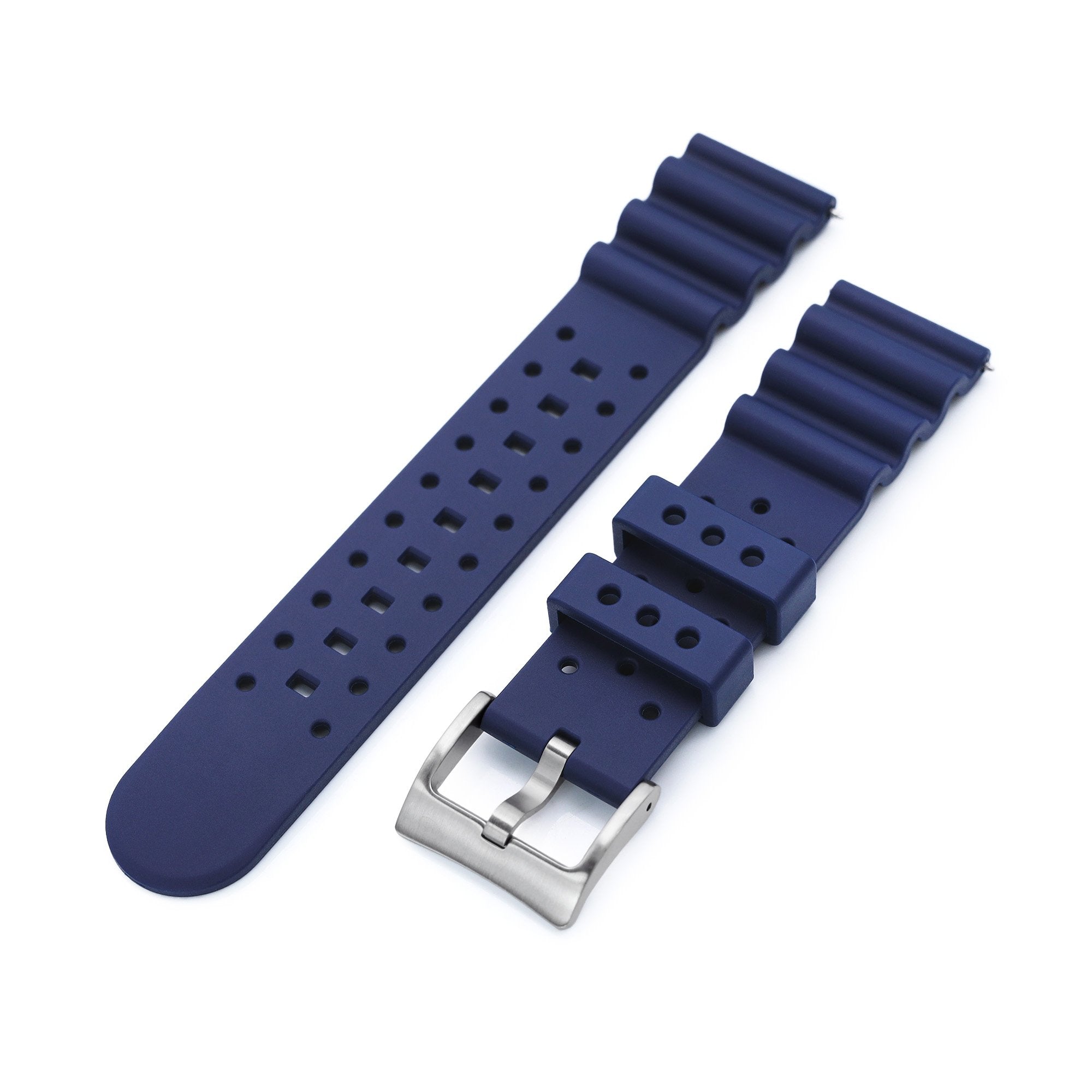 22mm Quick Release Watch Band Blue Diver FKM Rubber Strap Brushed Strapcode Watch Bands