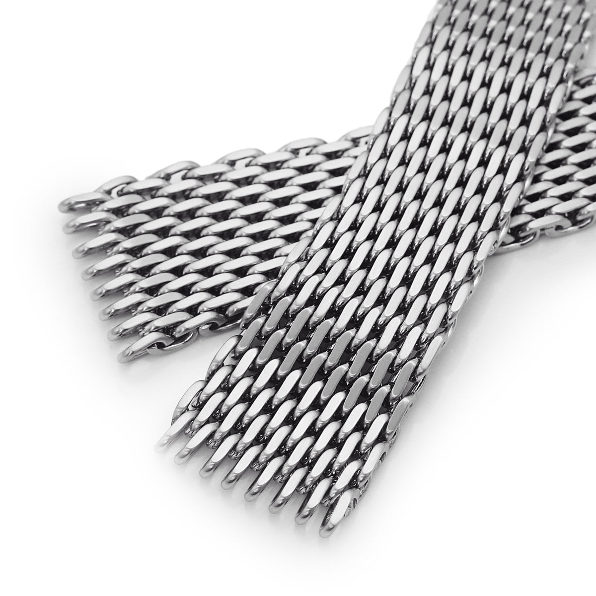 20mm Tapered &quot;SHARK&quot; Mesh Band Stainless Steel Watch Bracelet V-Clasp Polished Strapcode Watch Bands