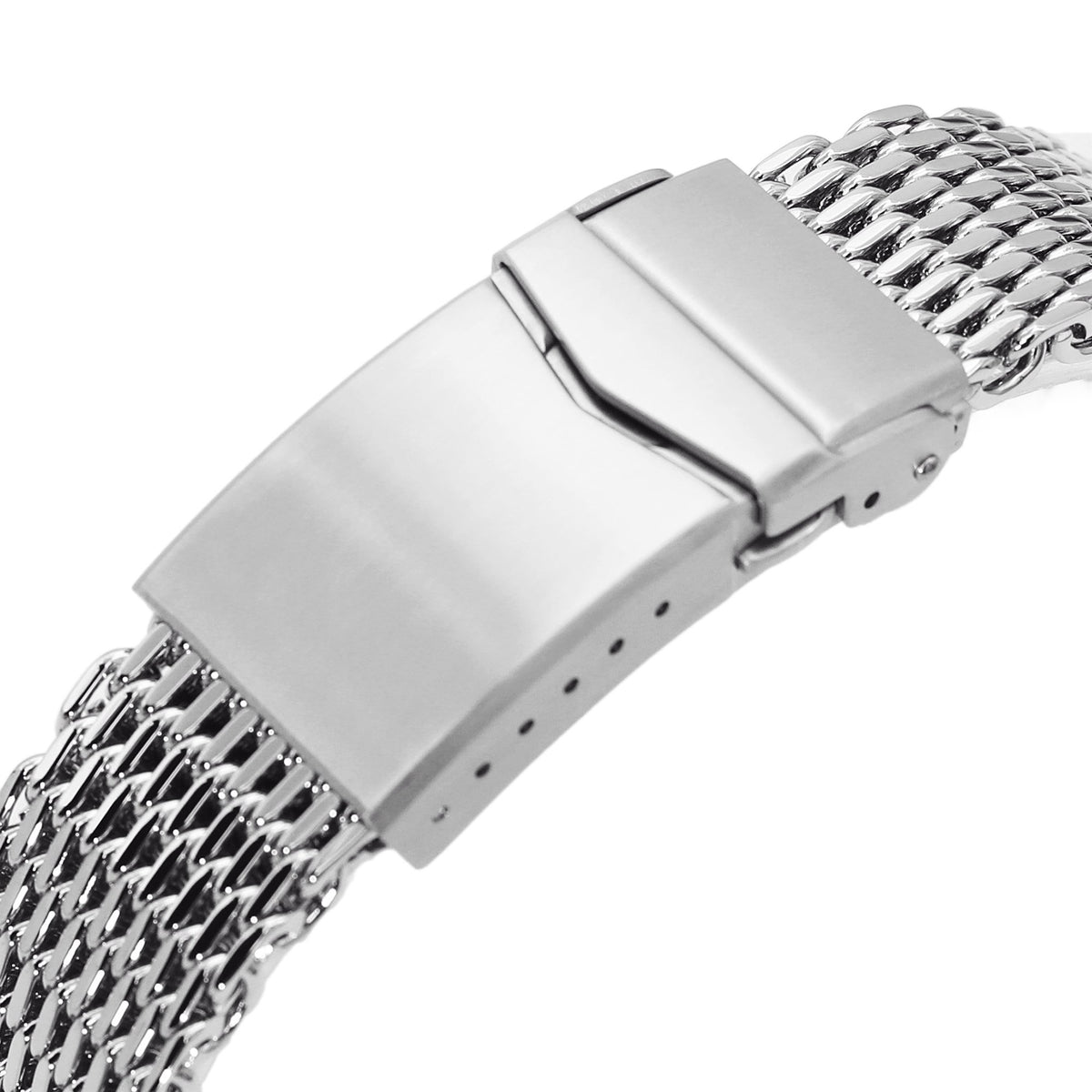 20mm Tapered &quot;SHARK&quot; Mesh Band Stainless Steel Watch Bracelet V-Clasp Polished Strapcode Watch Bands