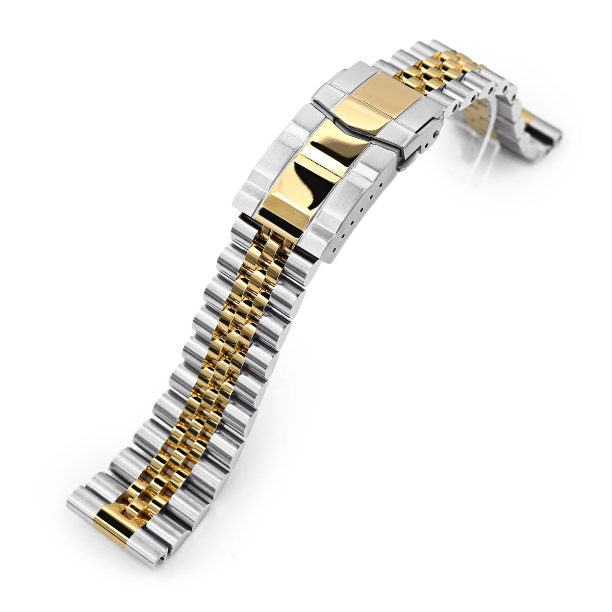 22mm Super-J Louis JUB 316L Stainless Steel Solid Straight End Watch Band, Two Tone IP Gold with 2T SUB Clasp Strapcode Watch Bands