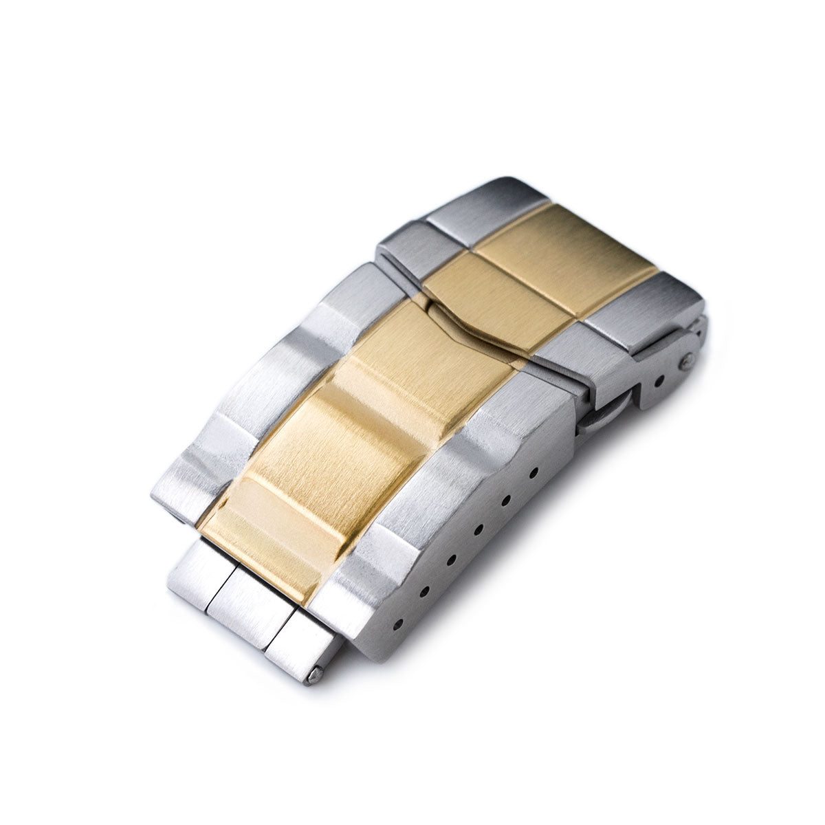 18mm Solid 316L Stainless Steel Double Locks SUB Diver Clasp Button Control 2-tone IP Brushed Gold Strapcode Buckles