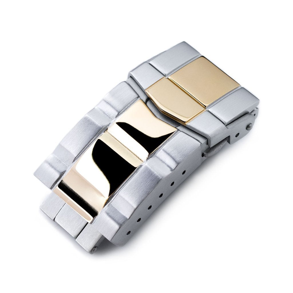 18mm Solid 316L Stainless Steel Double Locks SUB Diver Clasp Button Control 2-tone IP Polished Gold Strapcode Buckles