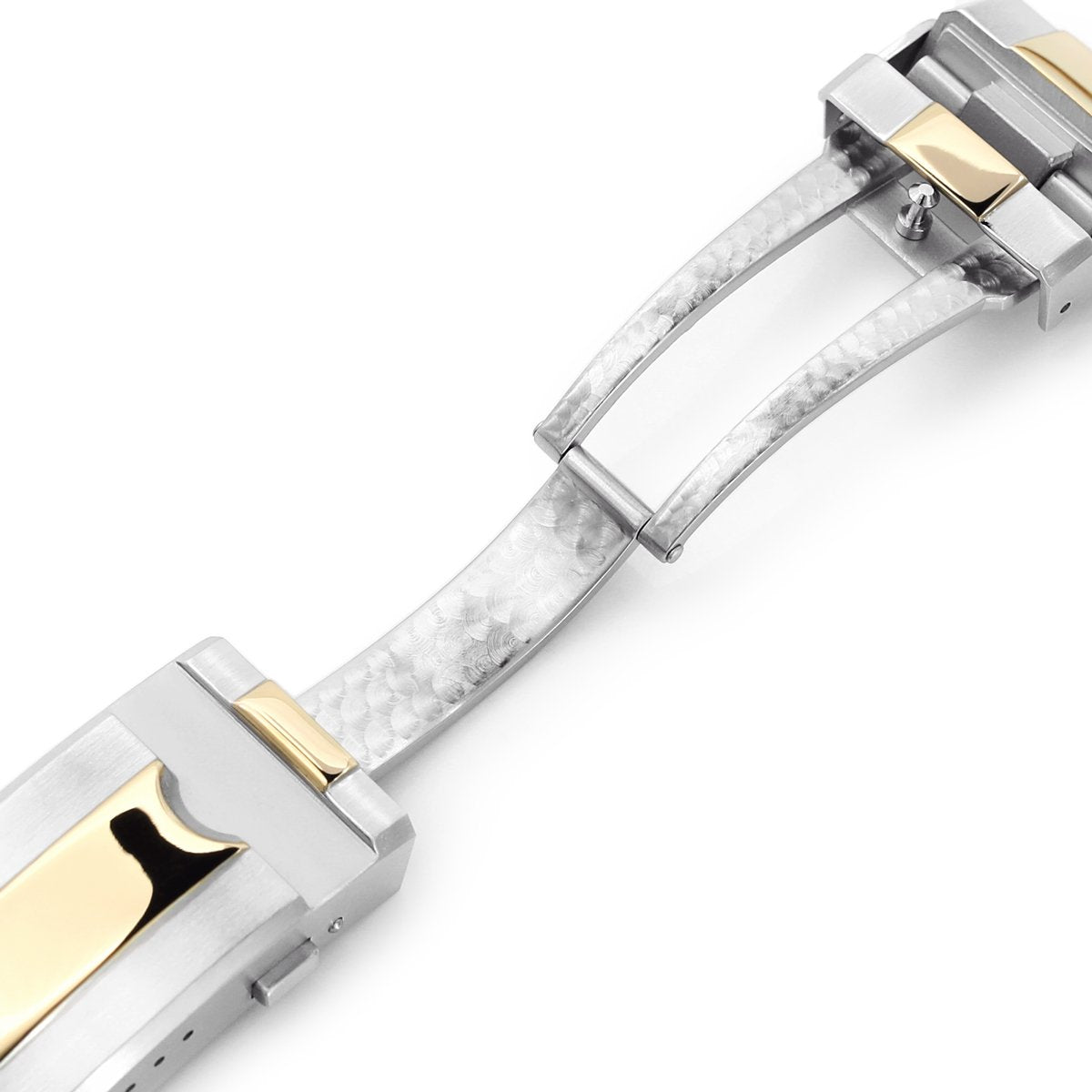 16mm 18mm or 20mm Solid 316L Stainless Steel Double Locks Turning Clasp Button Control Brushed with IP Gold Center Strapcode Buckles