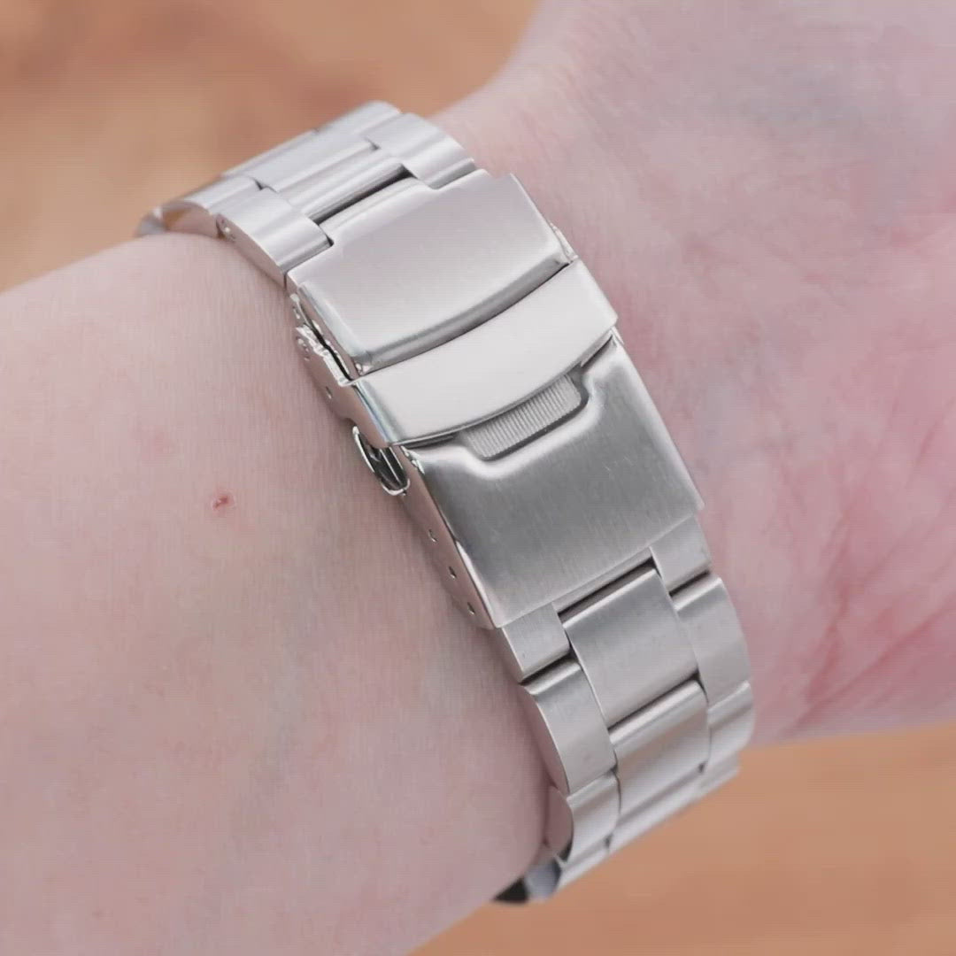 22mm Super-O Boyer Watch Band for Seiko SKX007 SKX009 SKX011, Stainless Steel - Brushed, 18mm Diver Clasp