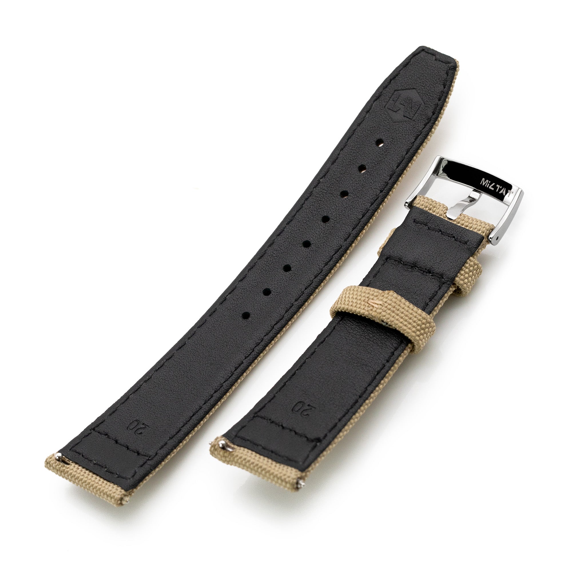 Q.R. 20mm Khaki Sailcloth Watch Band with leather lining Strapcode Watch Bands