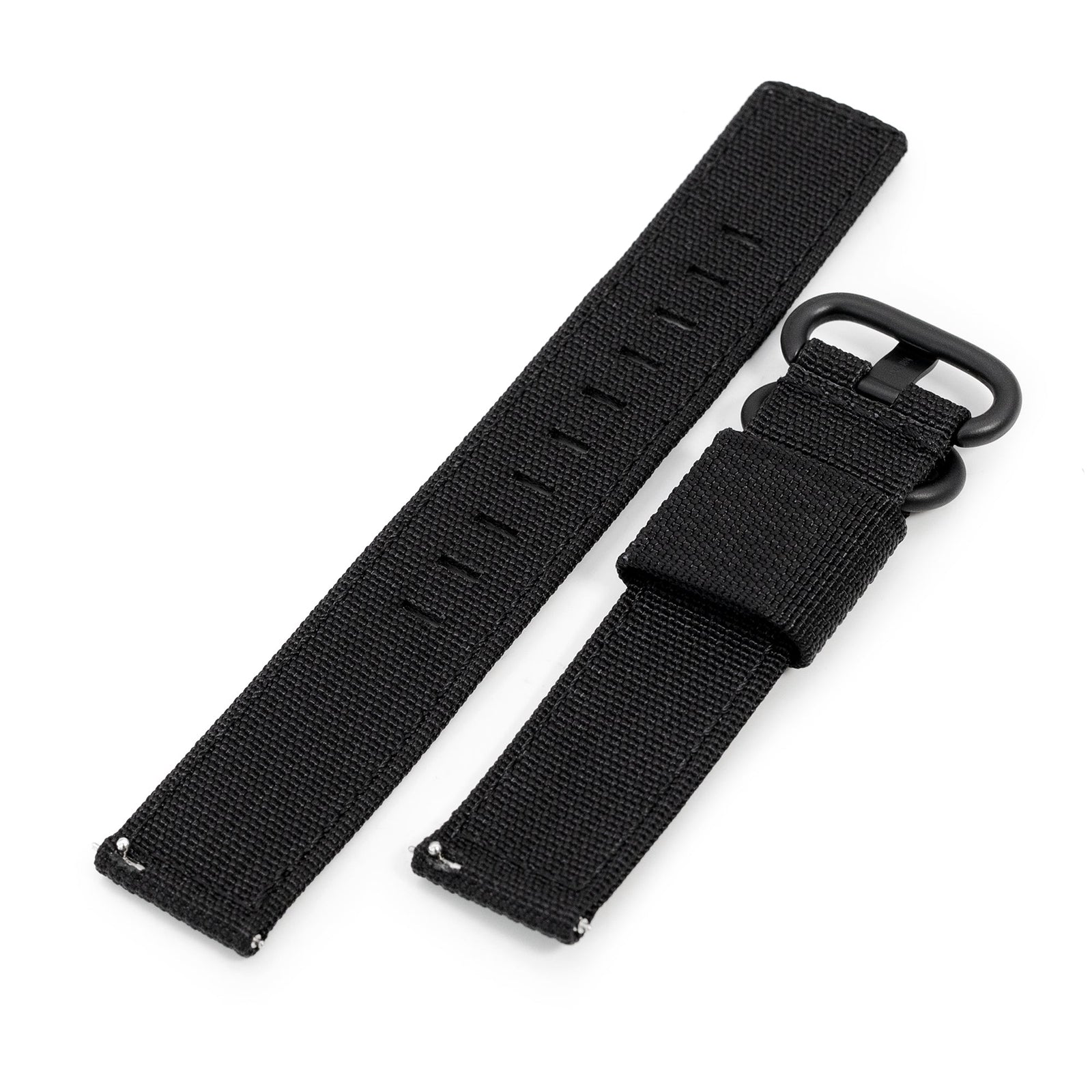 Q.R. 20mm 2-pcs Ribbed Nylon Watch Band, Black Strapcode Watch Bands