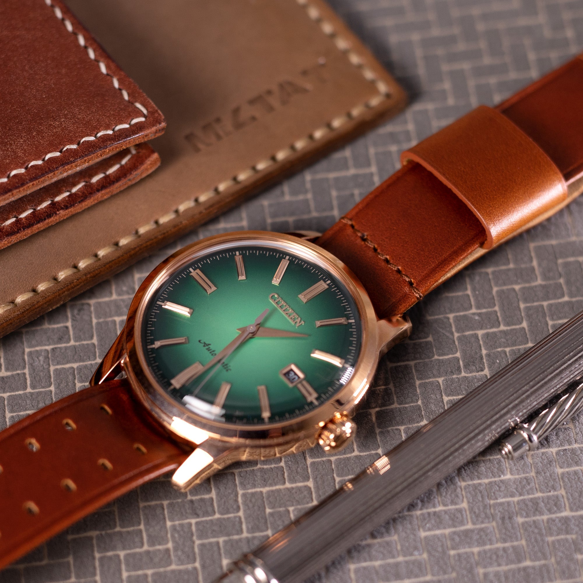 Citizen NK0002-14W Emerald Green 60 hours Power Reserve Rose Gold watch Strapcode Watch Bands