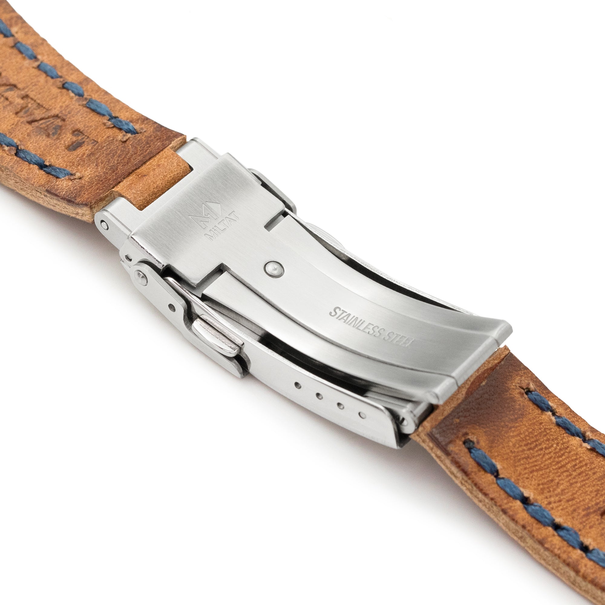 20mm Brown Griffon One-Piece Handcrafted Italian Leather Watch Band, Blue StitchStrapcode Watch Bands