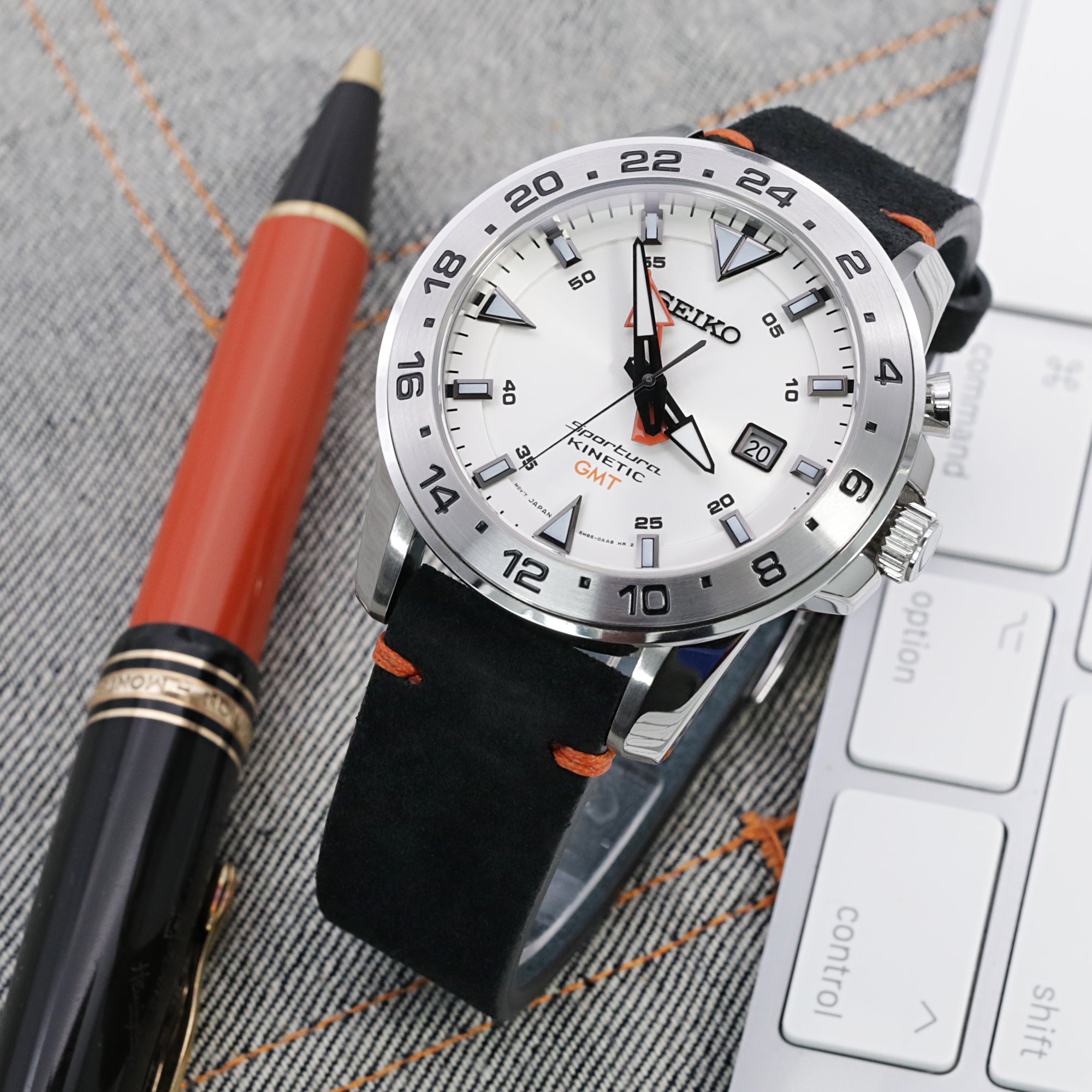 21mm Black Quick Release Italian Suede Leather Watch Strap,  Orange St.