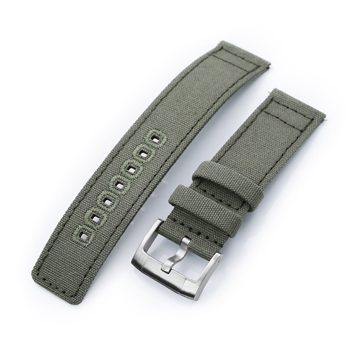 Straight Quick Release Canvas Watch Strap in Military Green, 20mm or 22mm Strapcode Watch Bands