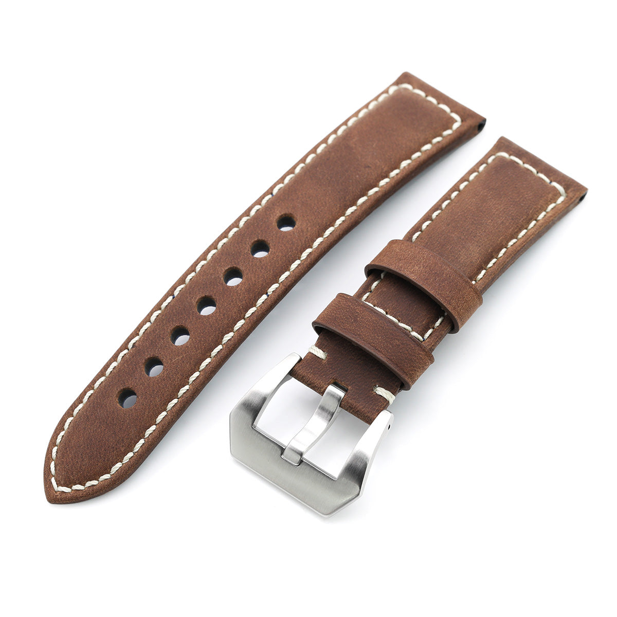 MiLTAT 24mm Mud Brown Nubuck Leather Watch Strap, Beige Stitching Strapcode Watch Bands