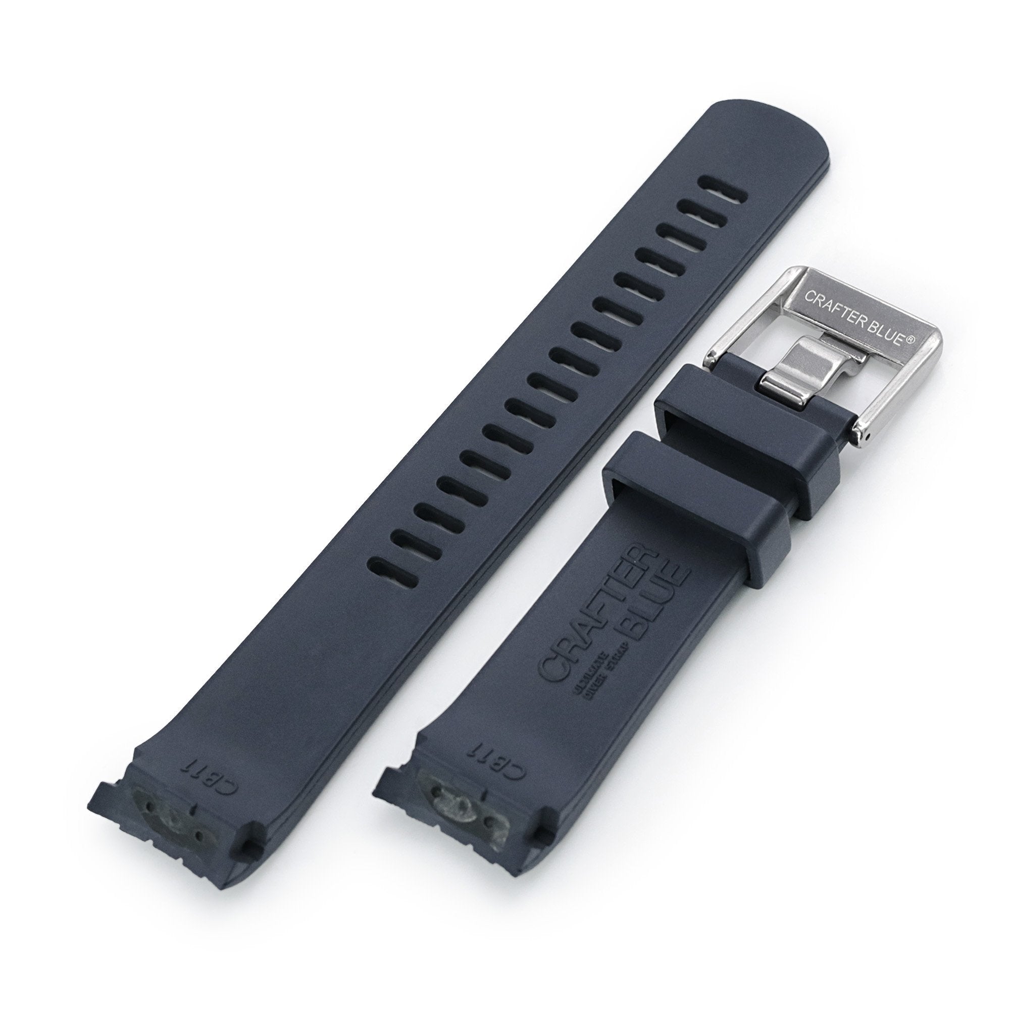 22mm Crafter Blue - CB11 Navy Blue Rubber Curved Lug Watch Strap compatible with Seiko SKX007 Strapcode Watch Bands