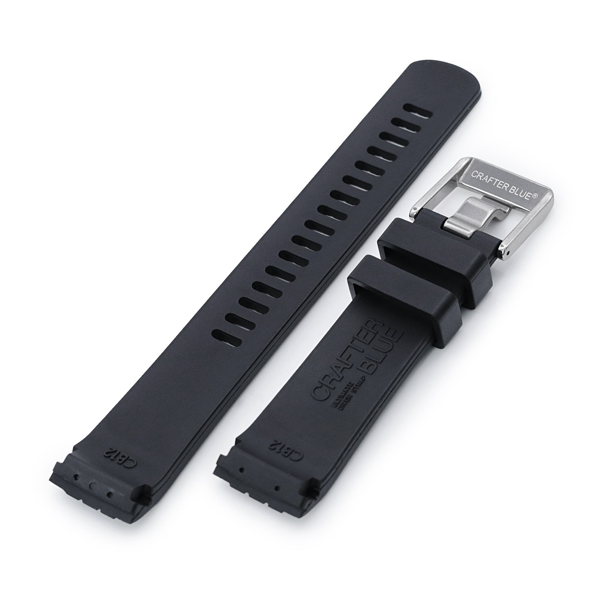 22mm Crafter Blue - CB12 Black Rubber Curved Lug Watch Strap compatible with Seiko new Turtles SRP777 Strapcode Watch Bands