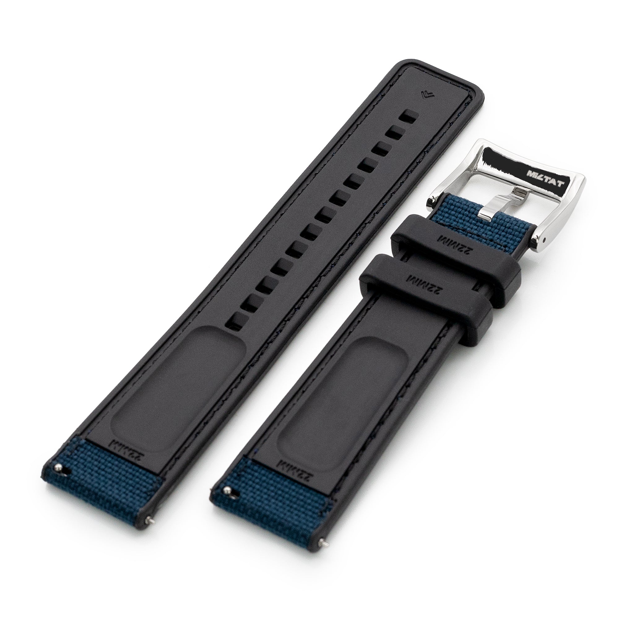 Navy Blue Quick Release Sailcloth FKM Rubber Sports Watch Strap, 20mm or 22mm Strapcode Watch Bands