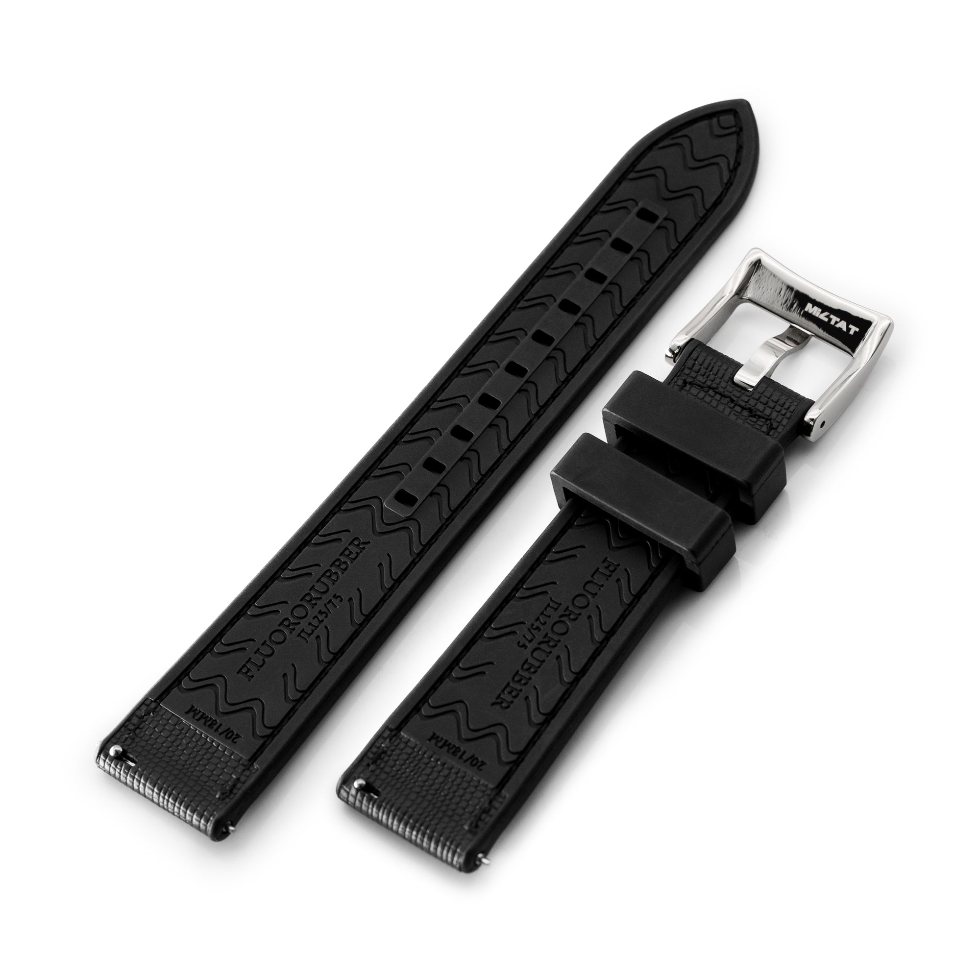 20mm Black Quick Release Leather-FKM Rubber Sports Watch Strap Strapcode Watch Bands