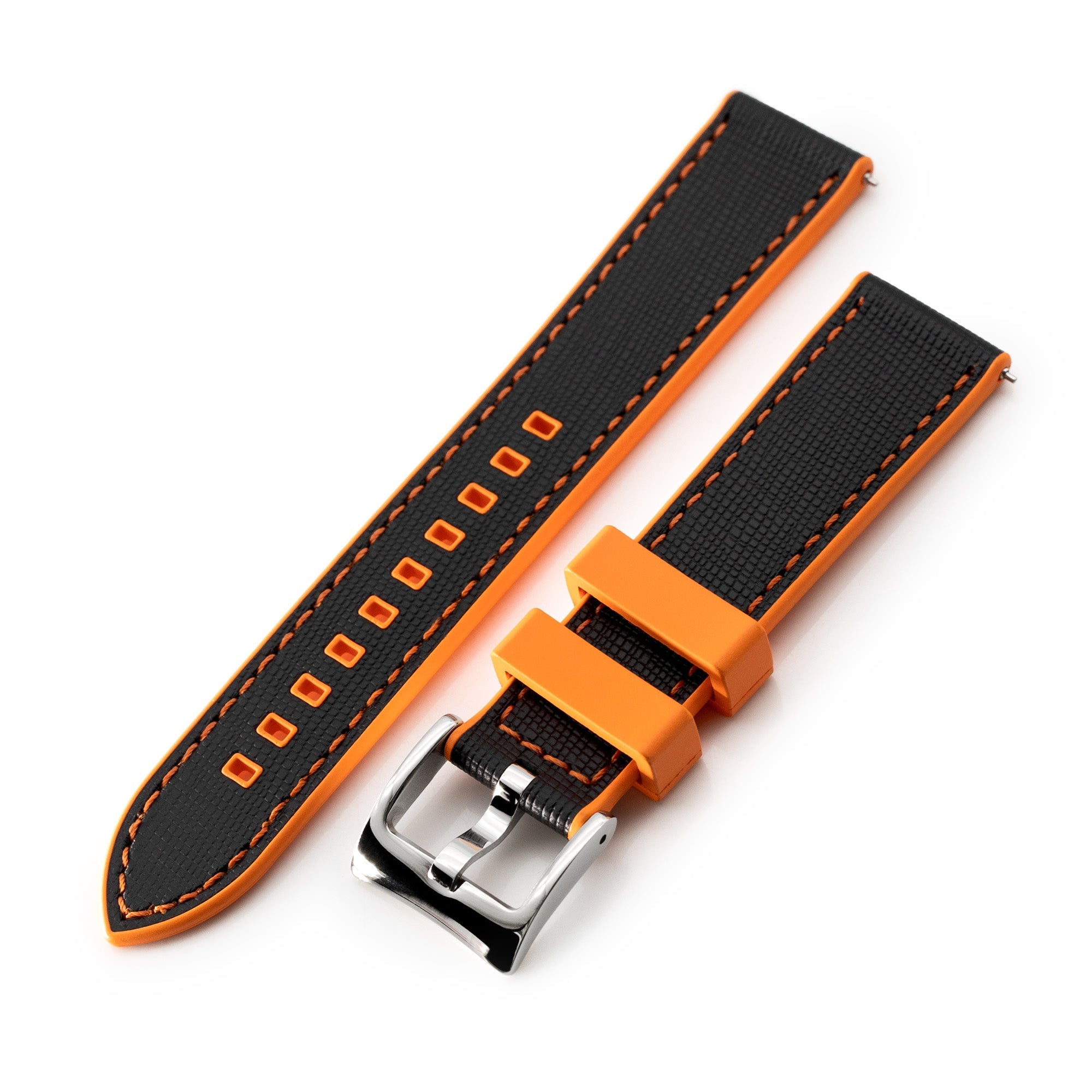 20mm Black / Orange Quick Release Leather-FKM Rubber Sports Watch Strap Strapcode Watch Bands