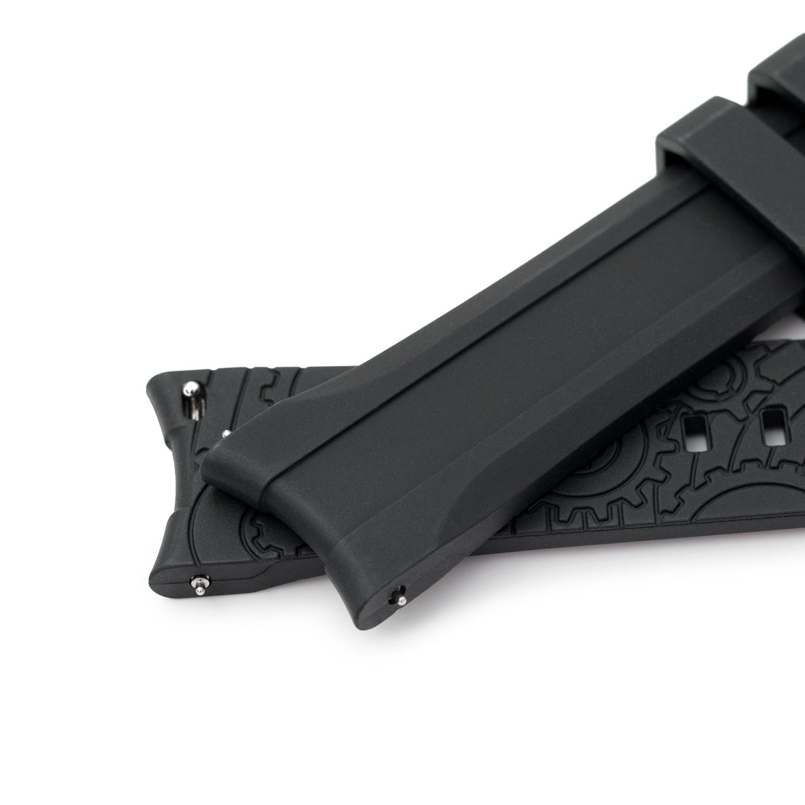 20mm Wheels Resilient Curved End FKM Rubber watch strap, Black Strapcode watch bands