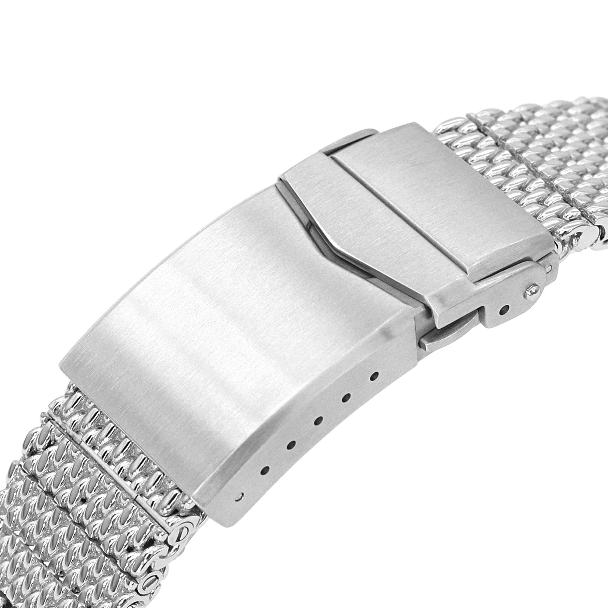 Curved End Massy Mesh Watch Band for Seiko SKX007 V-Clasp Polished Strapcode Watch Bands