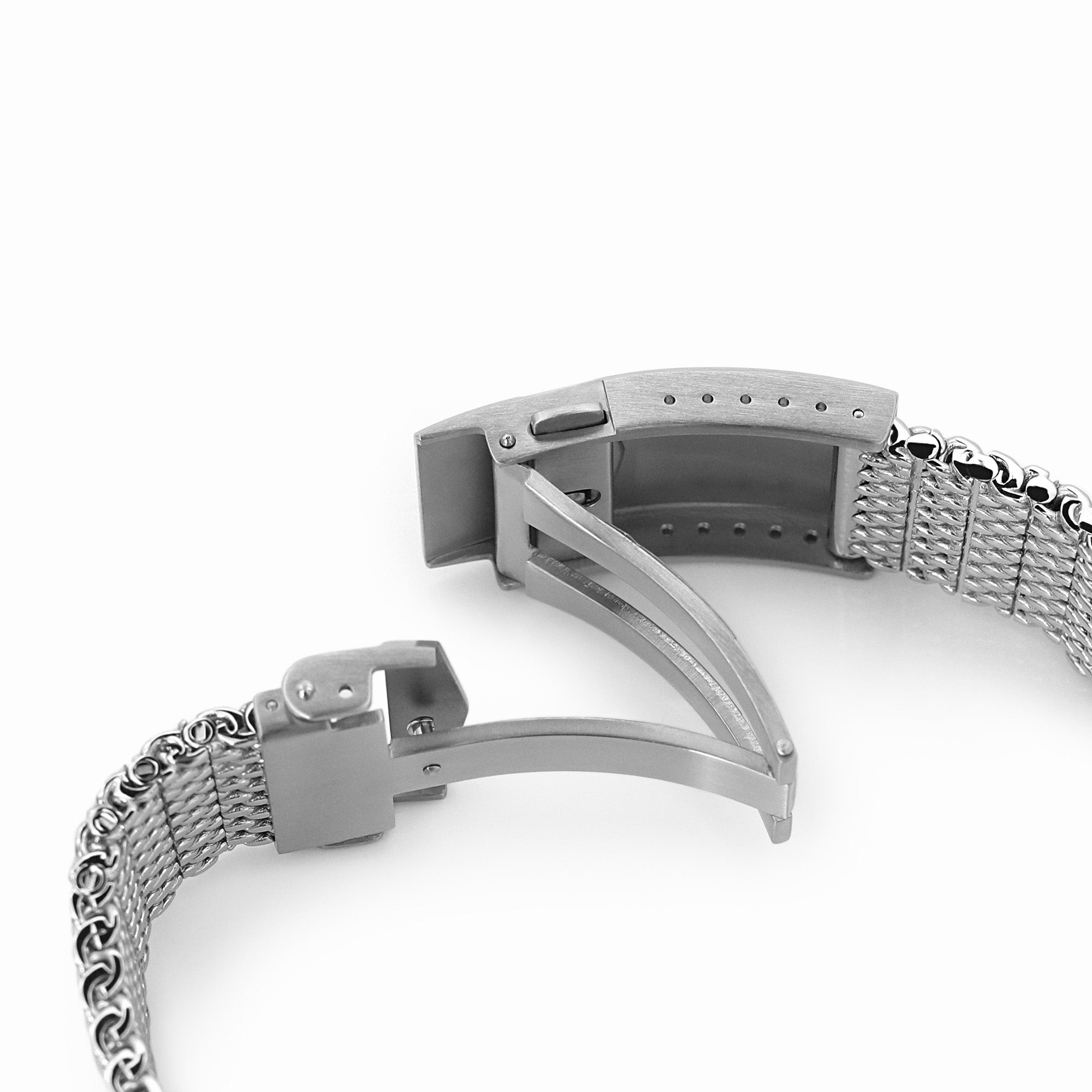 Curved End Massy Mesh Watch Band for Seiko SKX007 V-Clasp Polished Strapcode Watch Bands