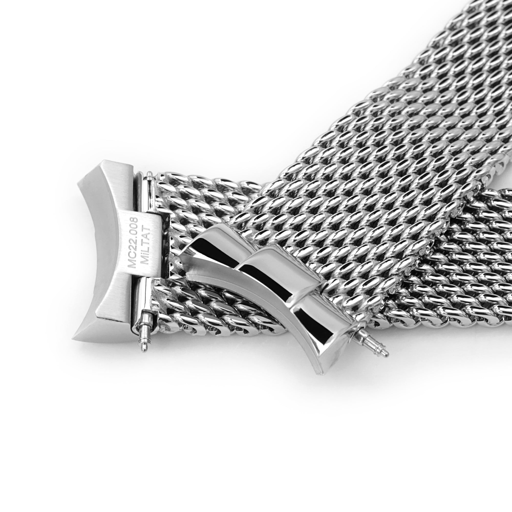 Curved End Massy Mesh Watch Band for TUD BB 79230 V-Clasp Polished Strapcode Watch Bands