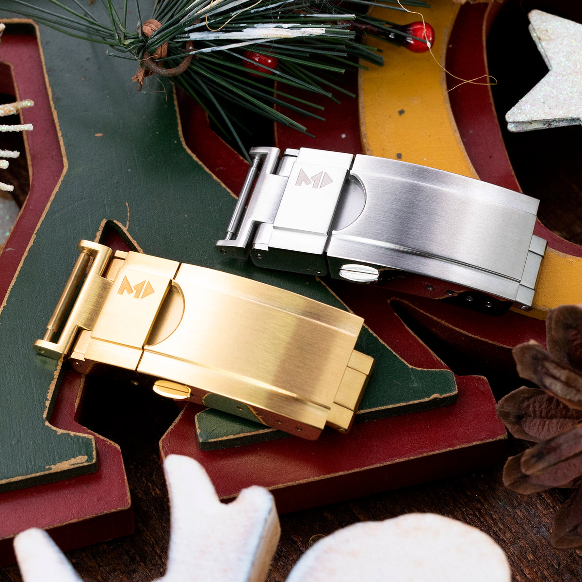 Cuboid Clasp Tri-Fold Stainless Steel Watch Band Buckle, IP Gold