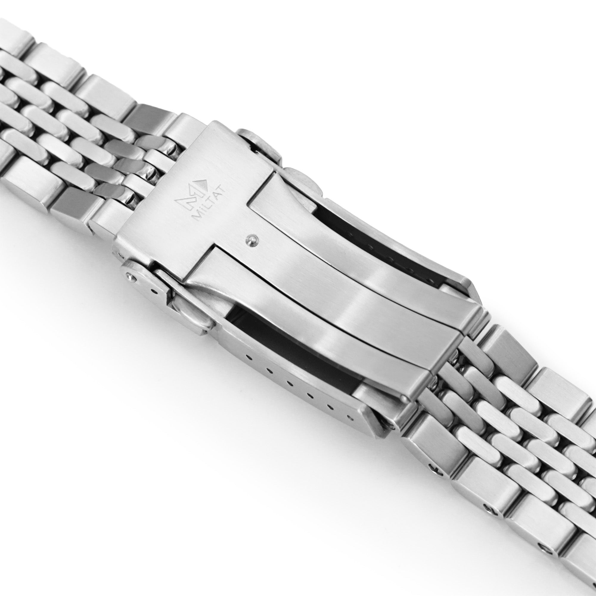 22mm Goma BOR Watch Band for Seiko SKX007 SKX009 SKX011, Stainless Steel - Brushed, Polished Center Links, V Diver Clasp