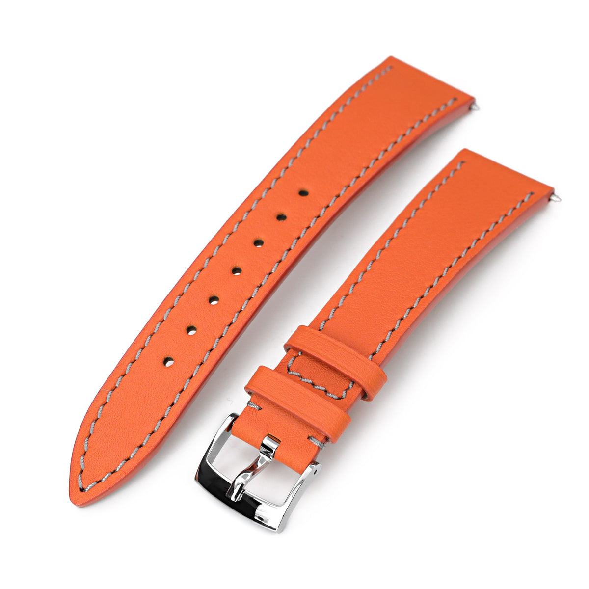 Q.R. 20mm Orange Tapered Leather Watch Band, Light Grey Stitching + Zermatt Strapcode Watch Bands