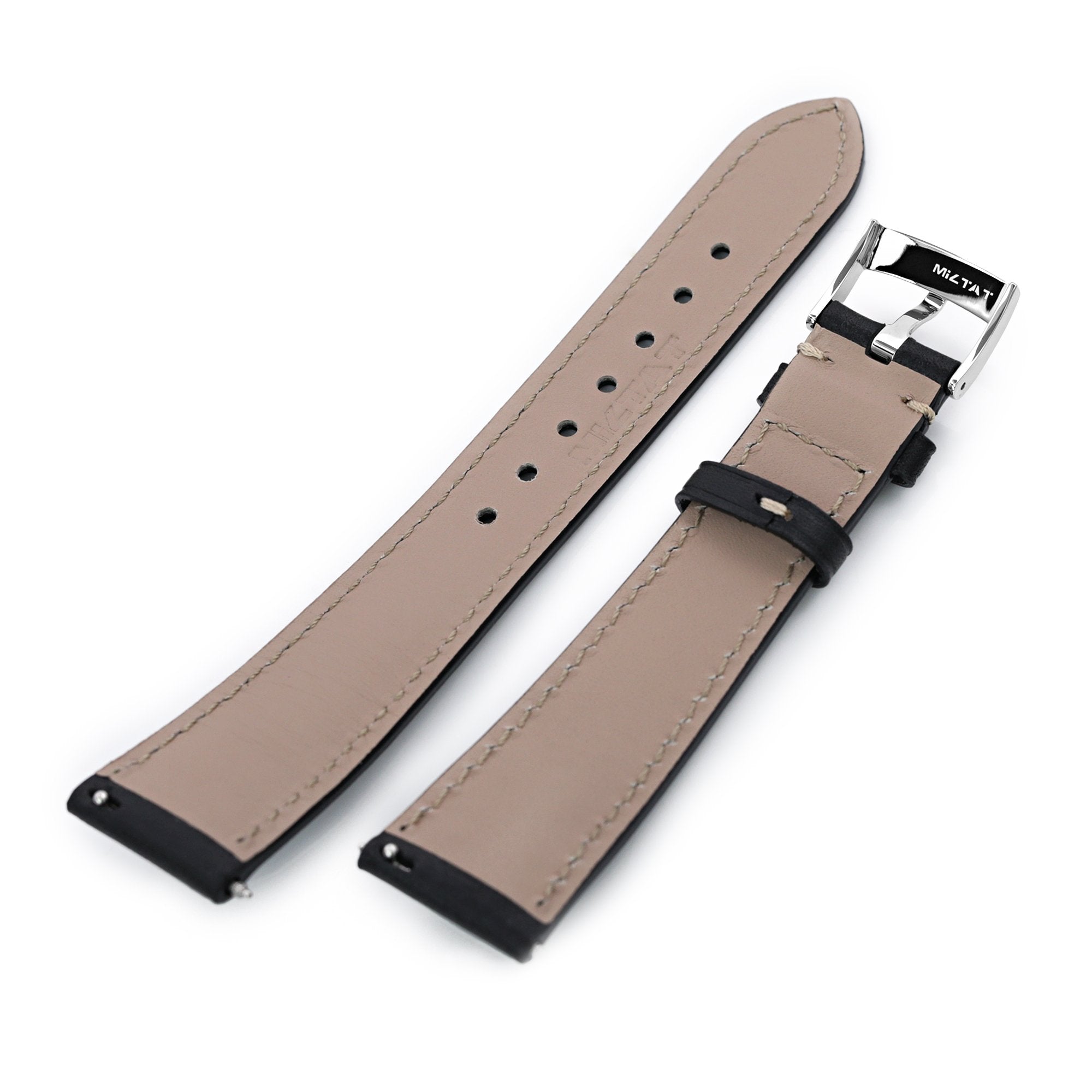 Quick Release, Black Italian Leather Tapered Watch Strap, 19mm or 20mm Strapcode Watch Bands