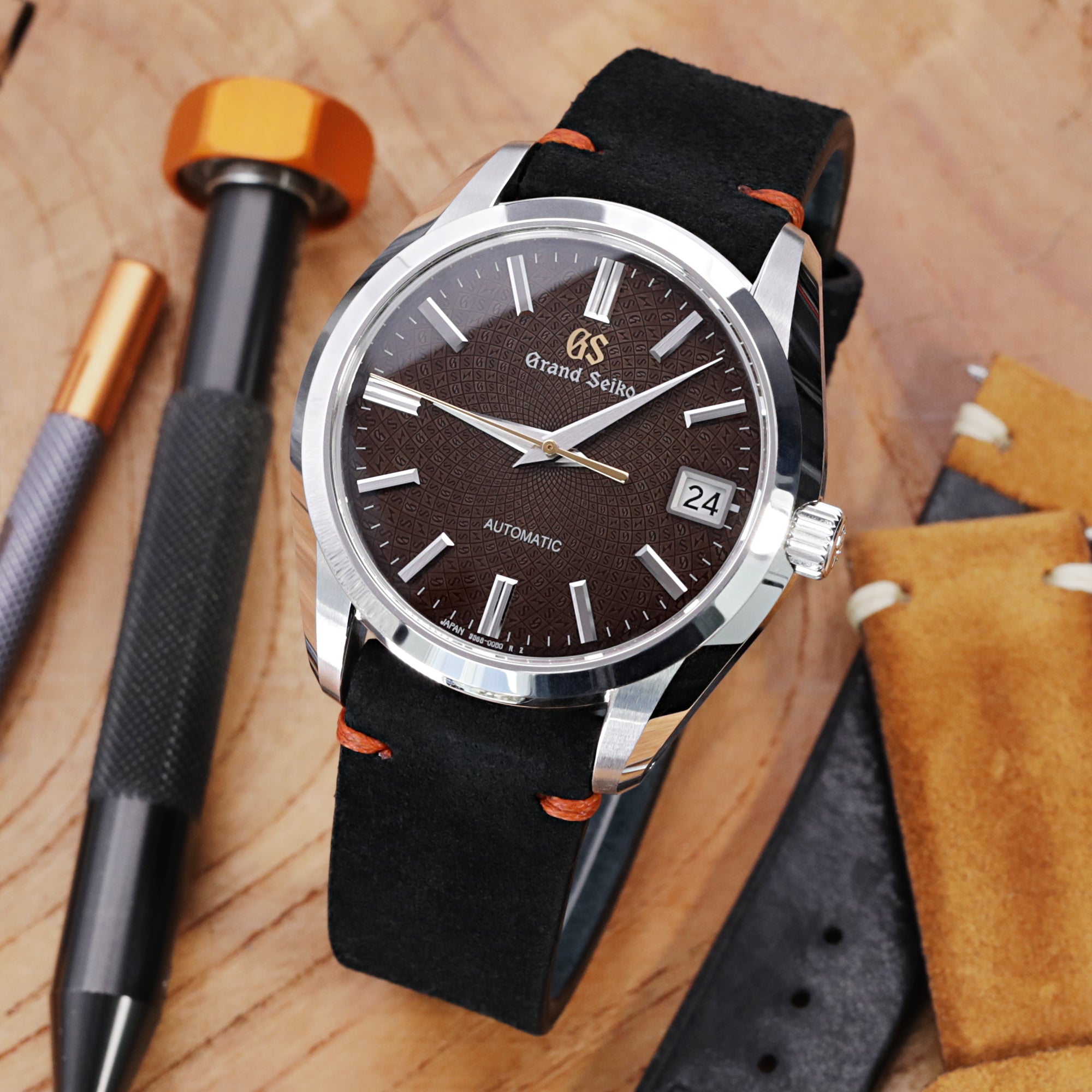 21mm Black Quick Release Italian Suede Leather Watch Strap Orange St. Strapcode Watch Bands