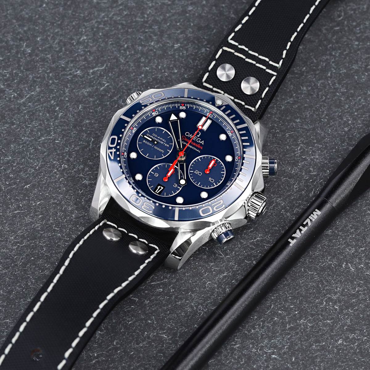 Pilot Black Woven Texture Rivet Strap 20mm to 23mm