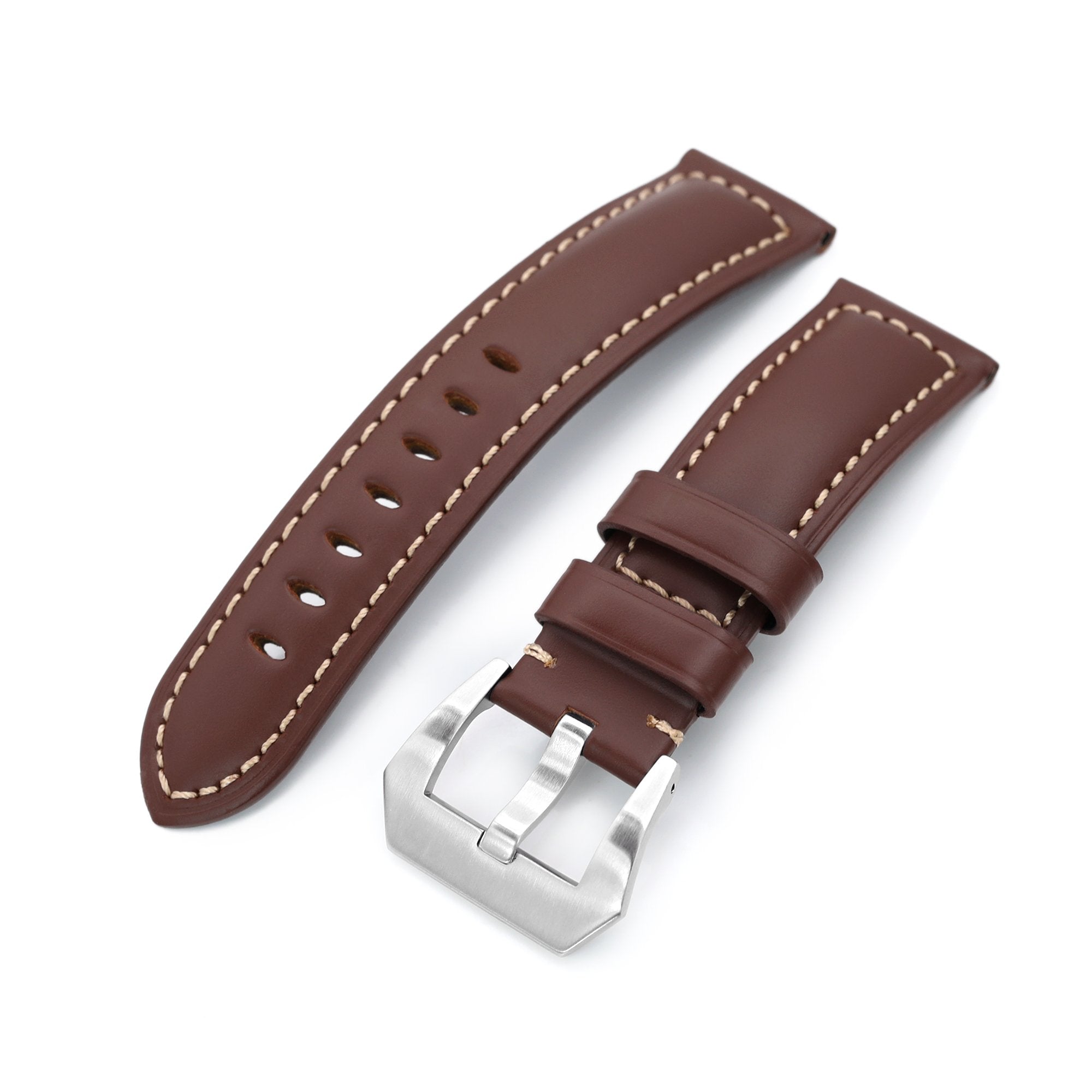 Pecan Brown Tapered Smooth Leather Watch Band, 22mm or 24mm Strapcode Watch Bands