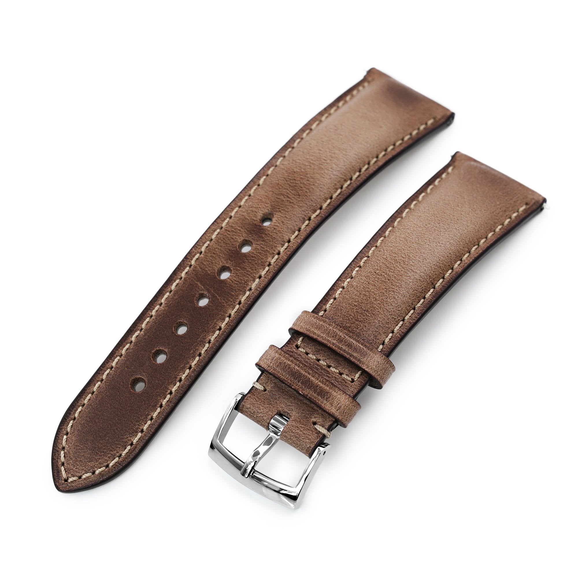 Quick Release, Brown Italian Leather Tapered Watch Strap, 19mm to 22mm Strapcode Watch Bands