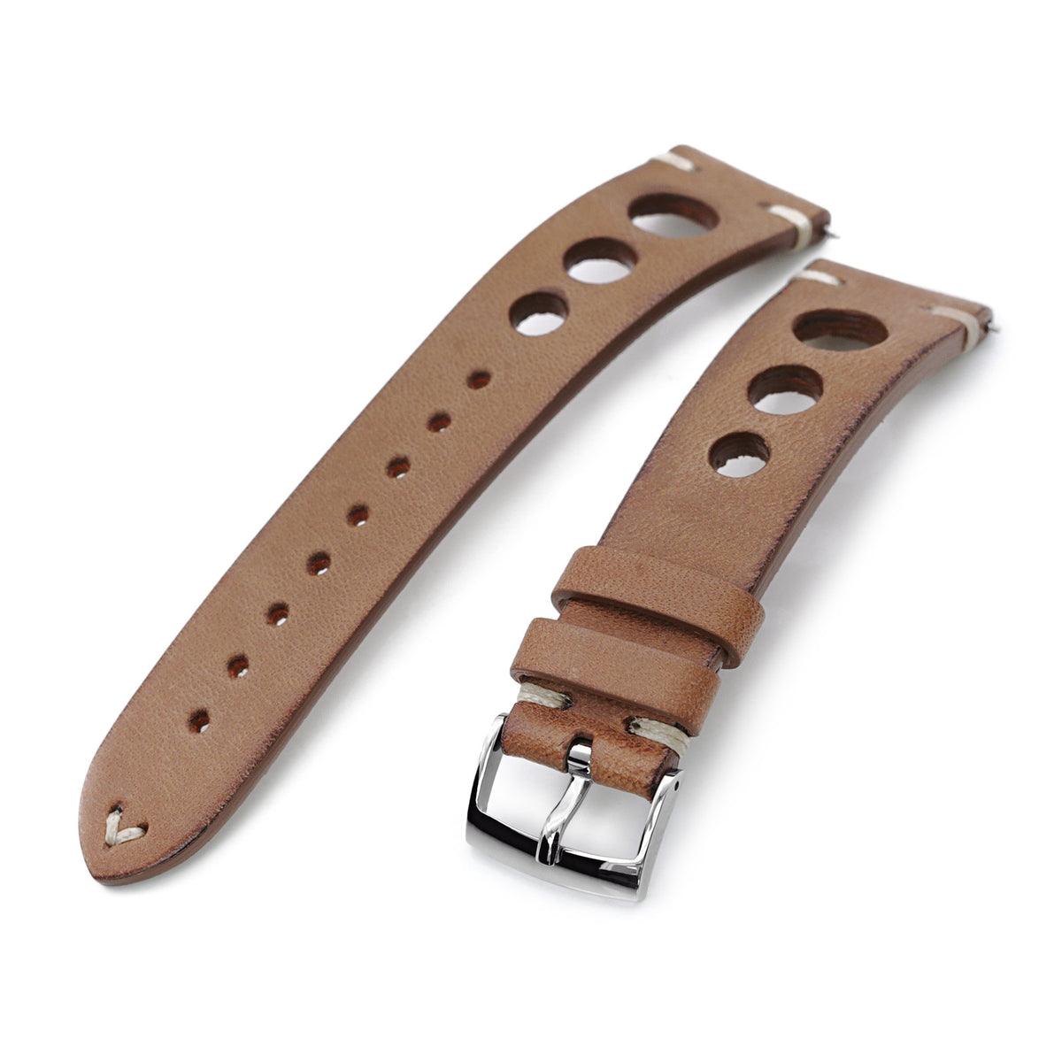 Q.R. 22mm Brown Leather Italian Handmade Racer Watch Band, Beige St. Strapcode Watch Bands