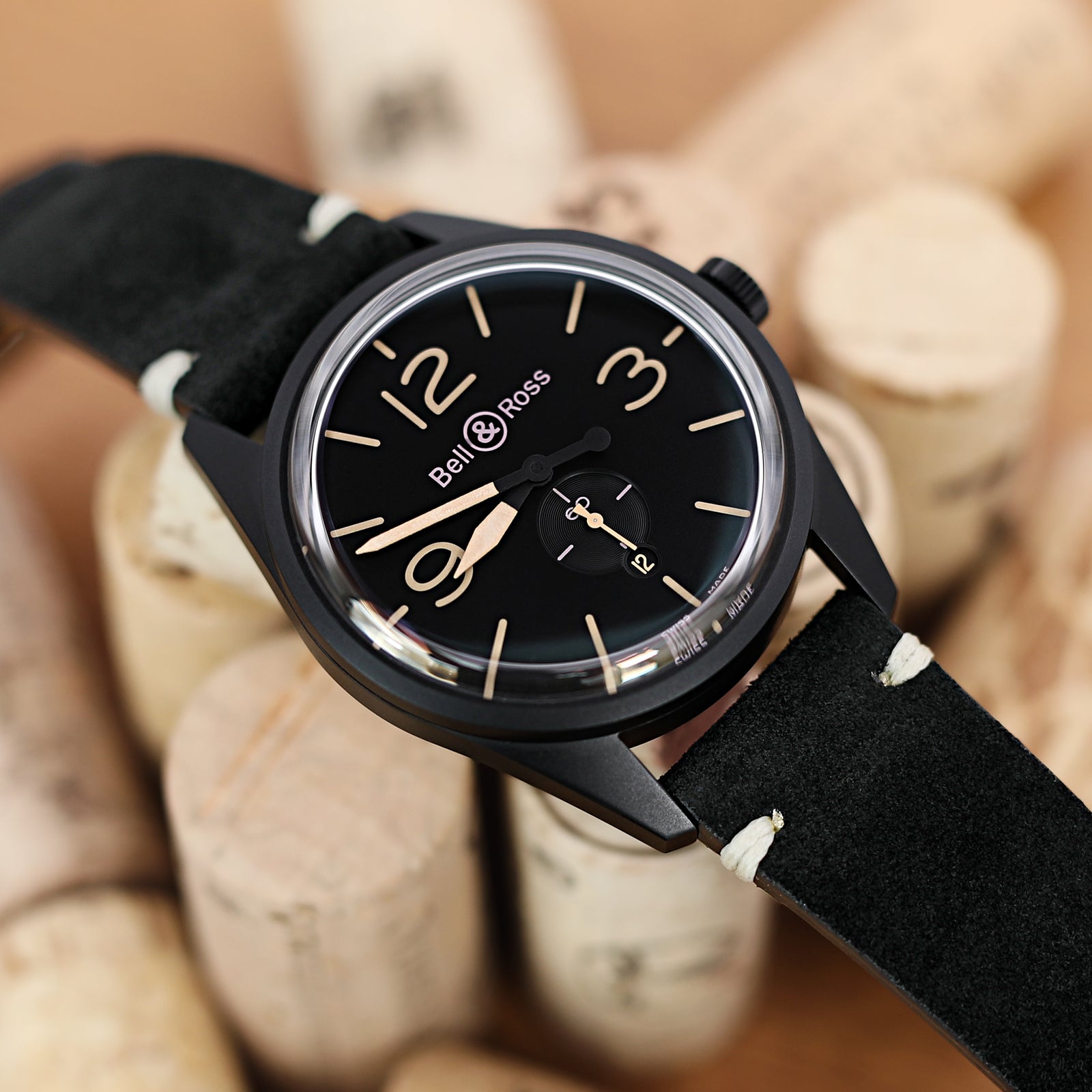 22mm Black Quick Release Italian Suede Leather Watch Strap Beige St. Strapcode Watch Bands