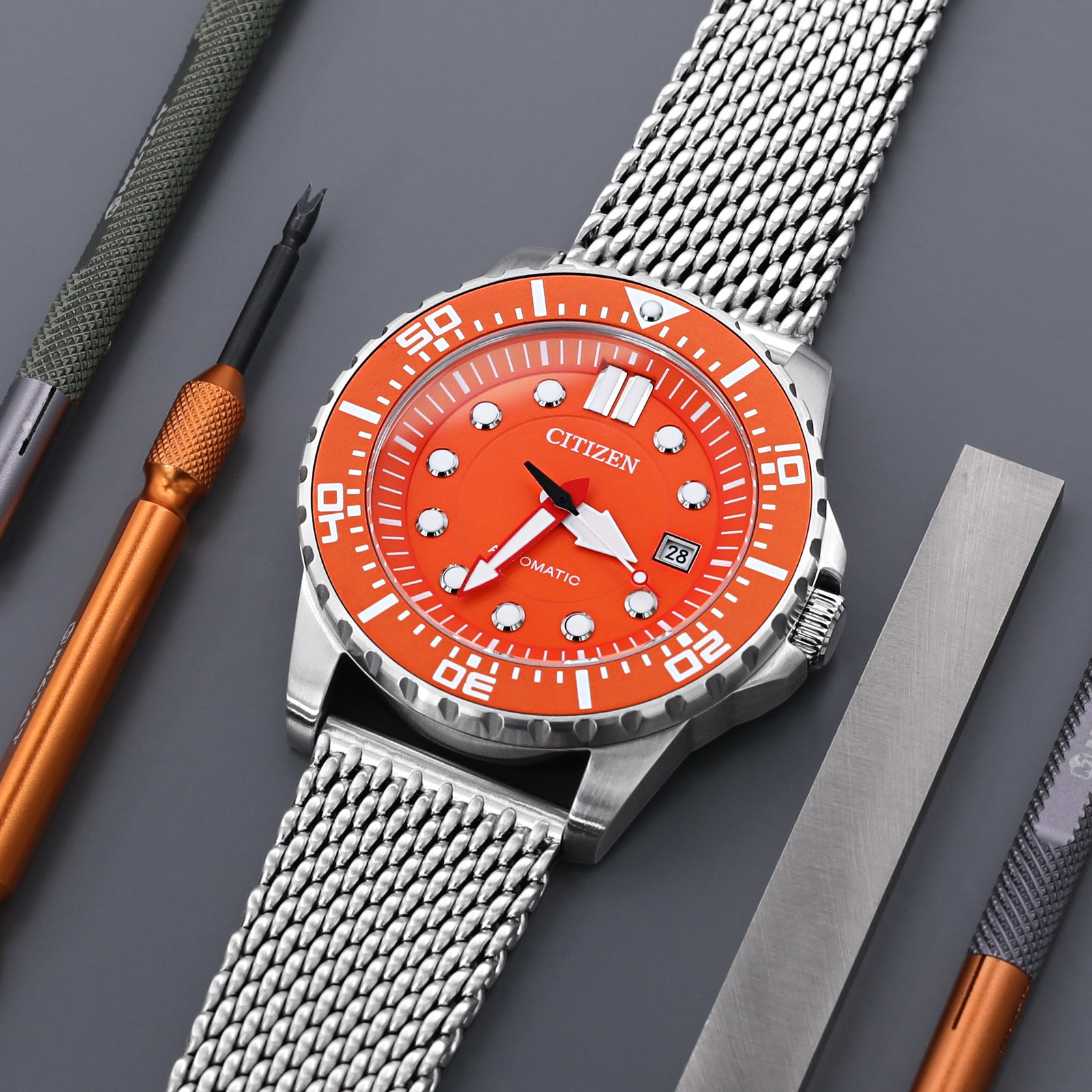 Citizen Mechanical watch Orange Dial NJ0128-80X Strapcode Watch Bands