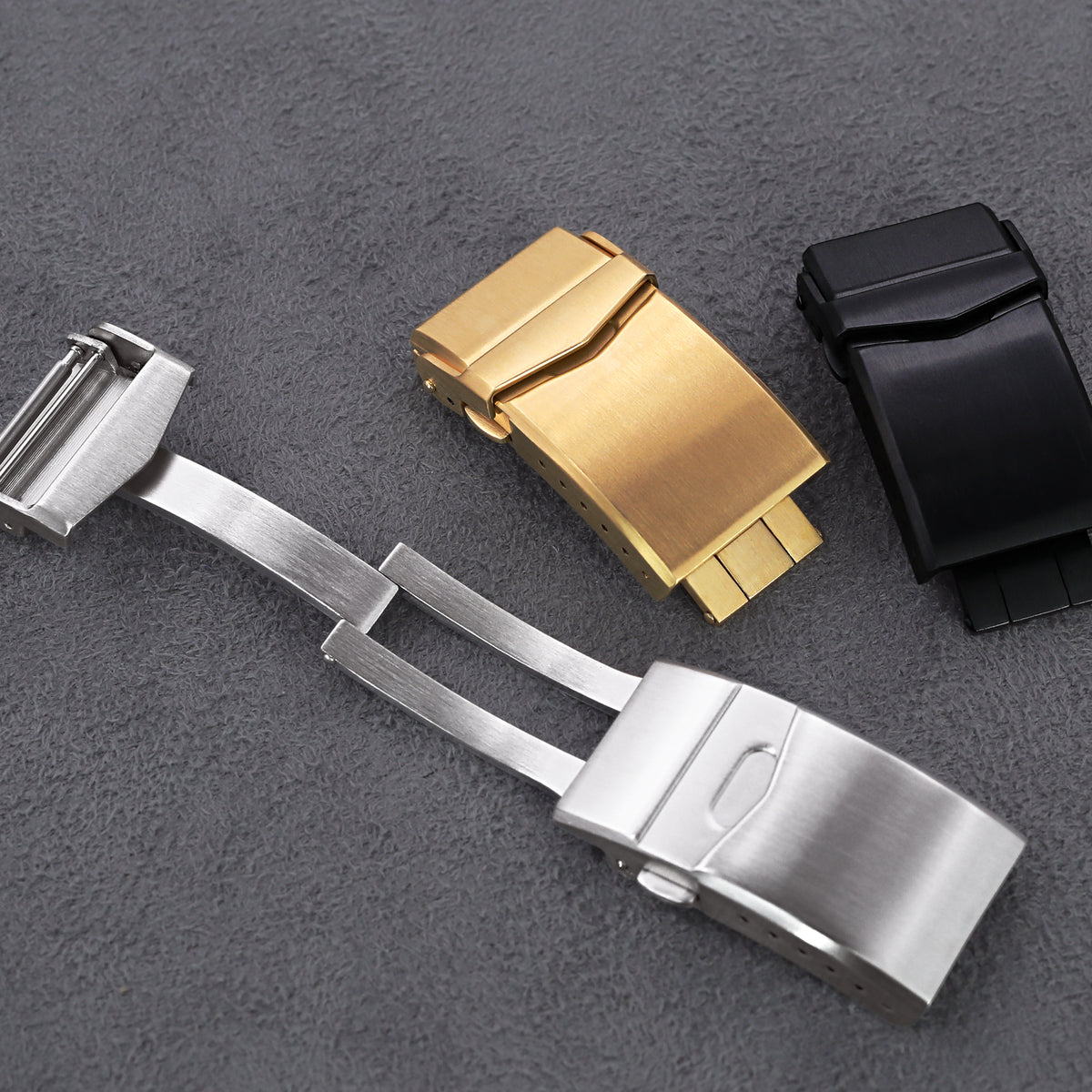 18mm 20mm or 22mm Stainless Steel V Clasp Double Lock Button Diver Buckle Brushed Strapcode Buckles