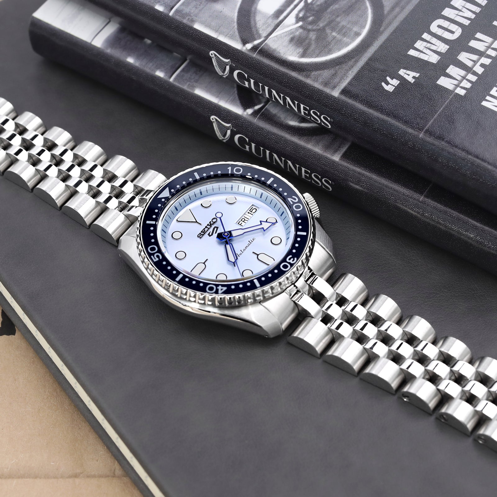 Seiko 5 Sports SRPE77 Automatic Light Blue Dial Strapcode Watch Bands