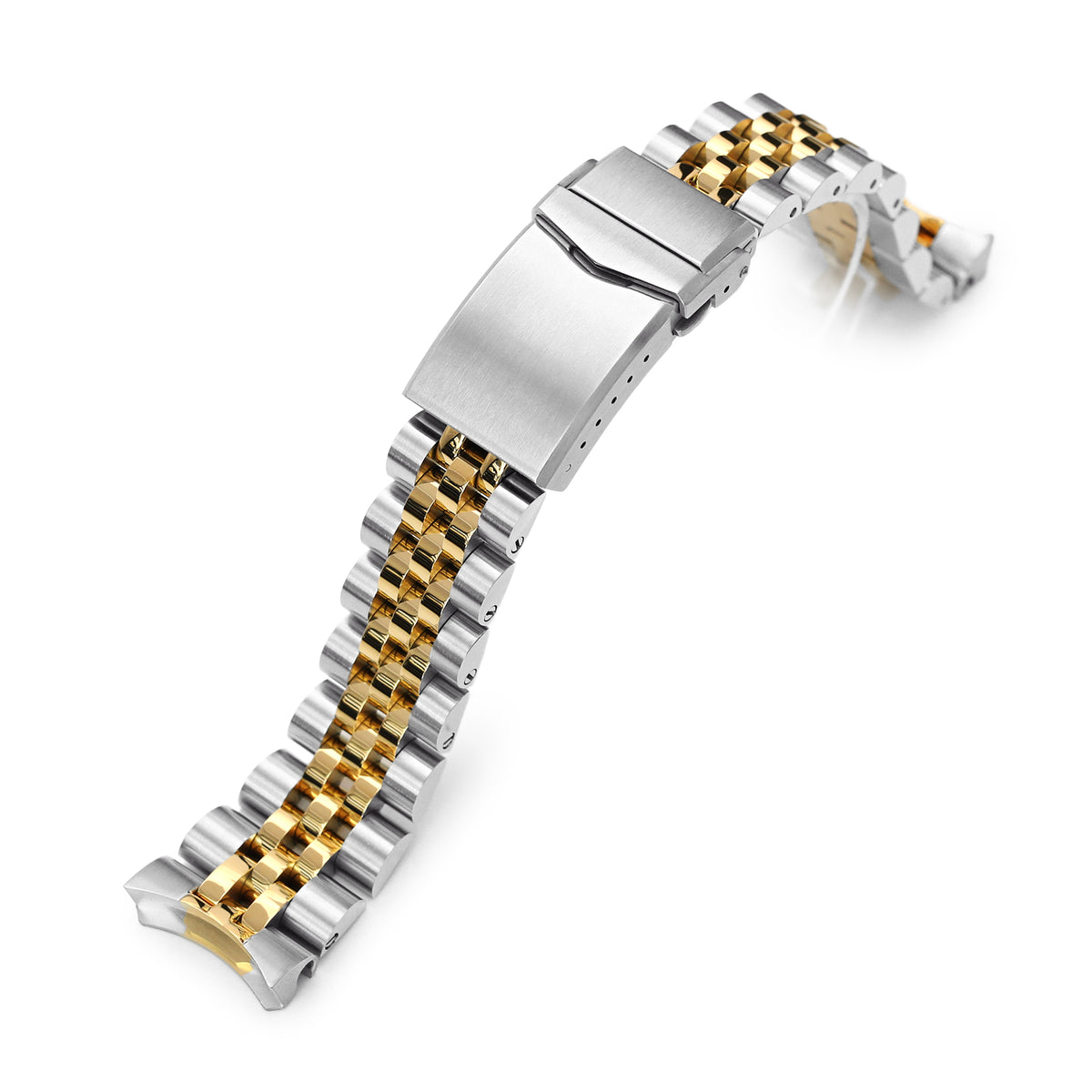 22mm Angus-J Louis JUB Watch Band for Seiko SKX007 SKX009 SKX011, Stainless Steel - Two Tone IP Gold Polished Center Links, V Diver Clasp